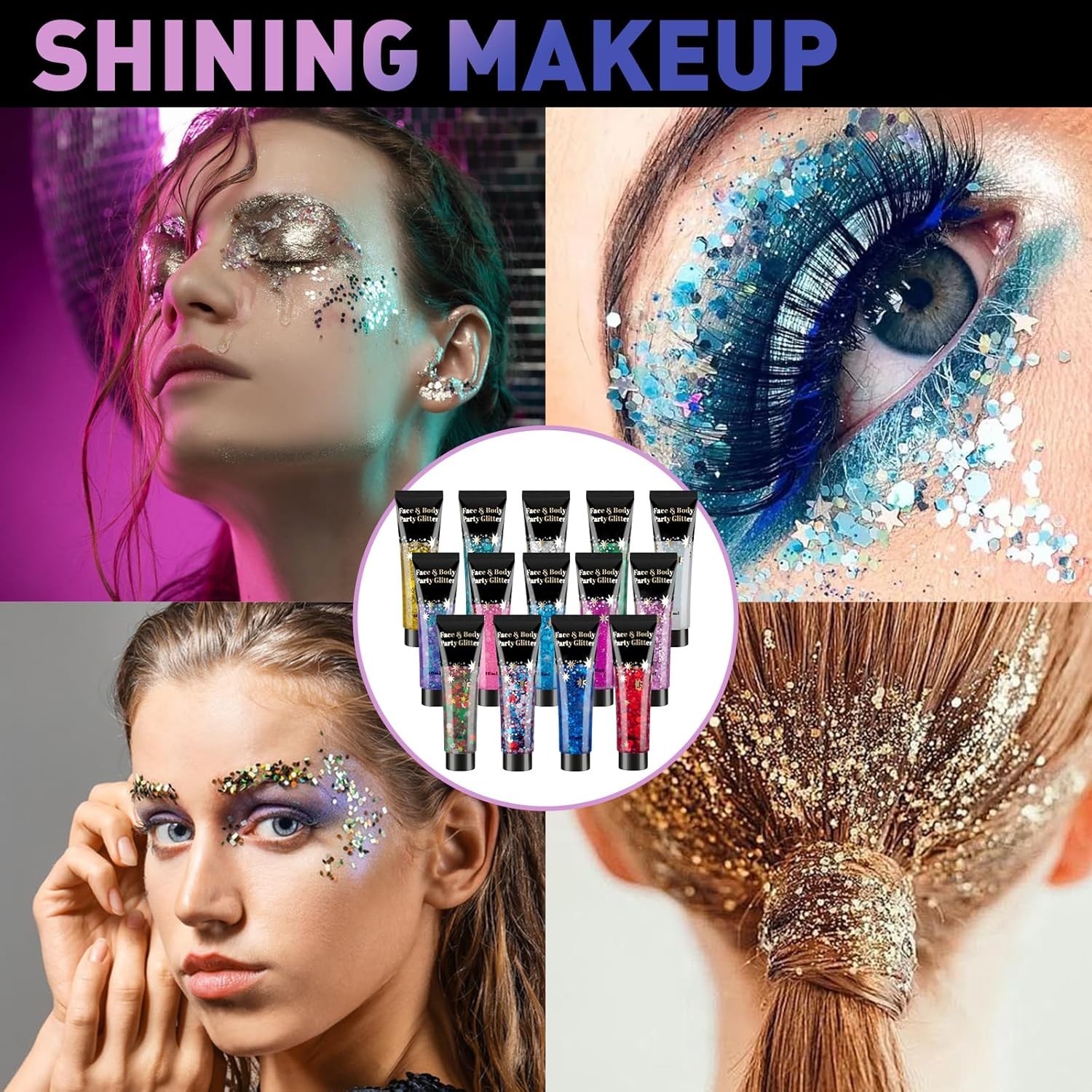 14 Colors Body Glitter 4th of July Face & Hair Glitter Gel Set for Festival