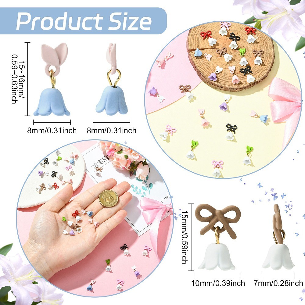 24pcs Lily of the Valley 8 Colors Flower Alloy Cabochons for Phone Case Nail Art