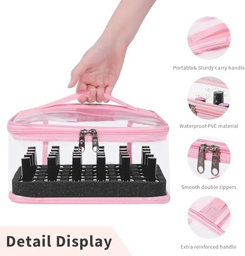 Clear Nail Polish Organizer Holds 30 Bottles PVC 1 Count (Pack of 1) 1.Pink