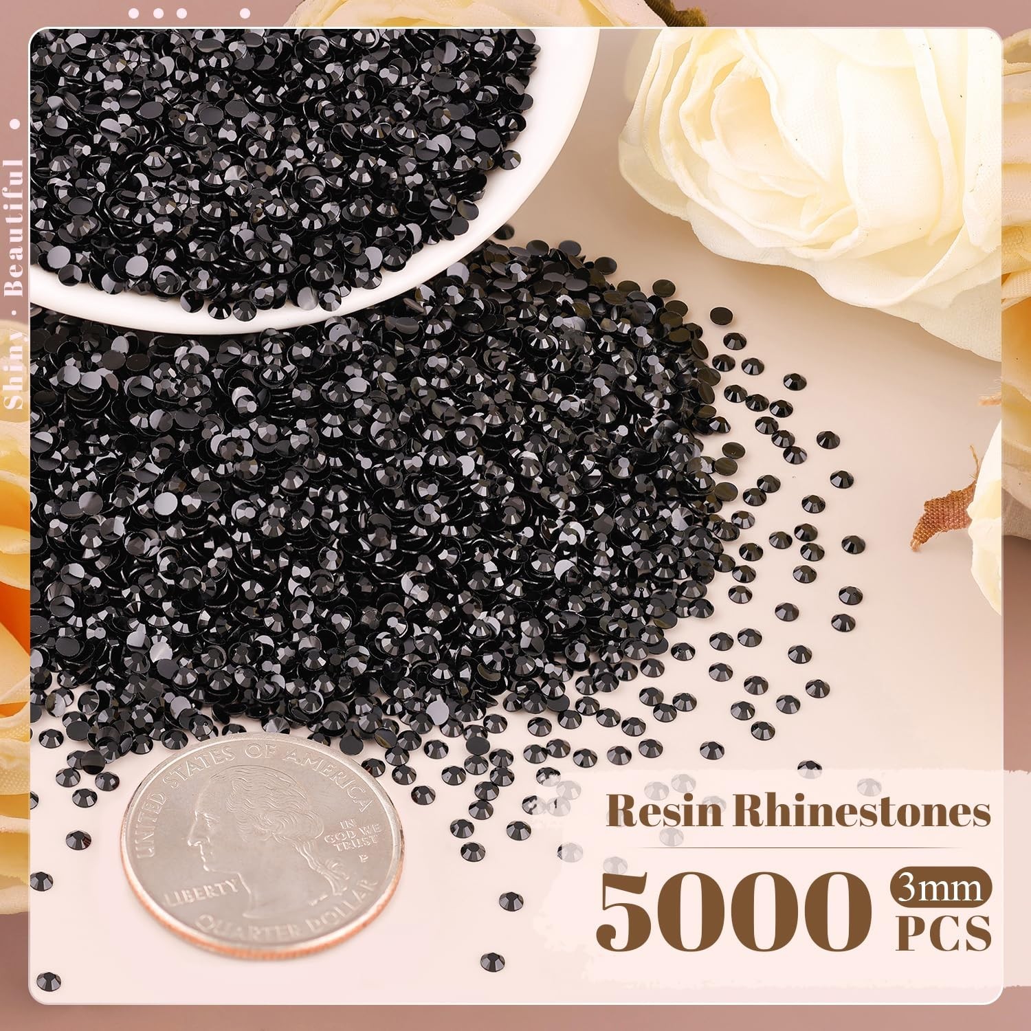 5000PCS 3mm Resin Rhinestones in Bulk (Black), Bedazzling Flatback Crystals f…
