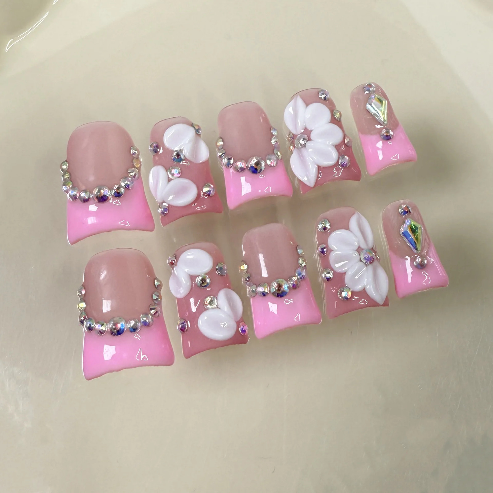 10pcs Handmade Press on Nails Art Simple White French Short Fake Nail Wearable