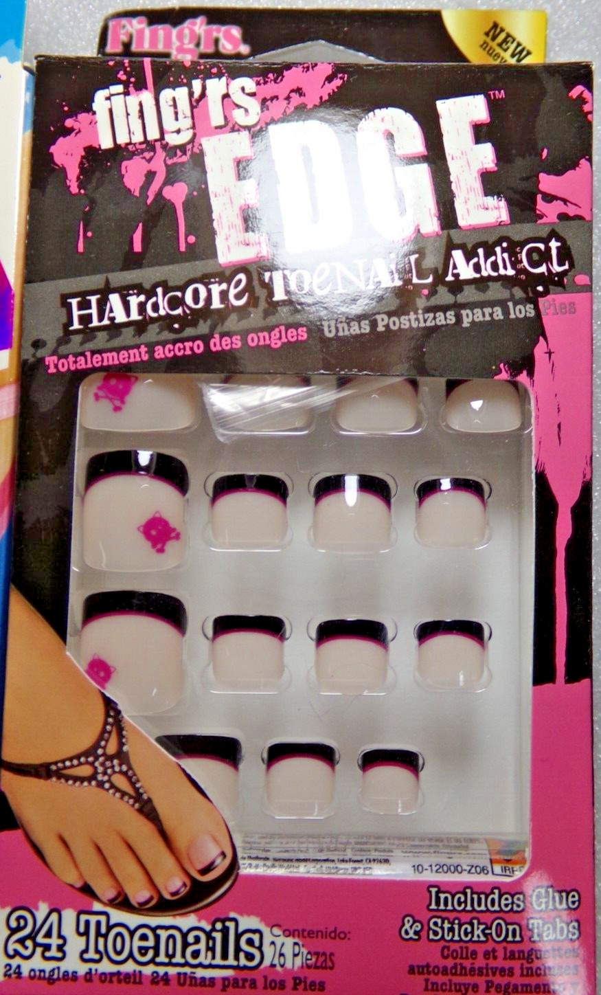 SALE 3 Broadway for Kiss & Fing’rs Glue-On TOENAILS Red White Black French