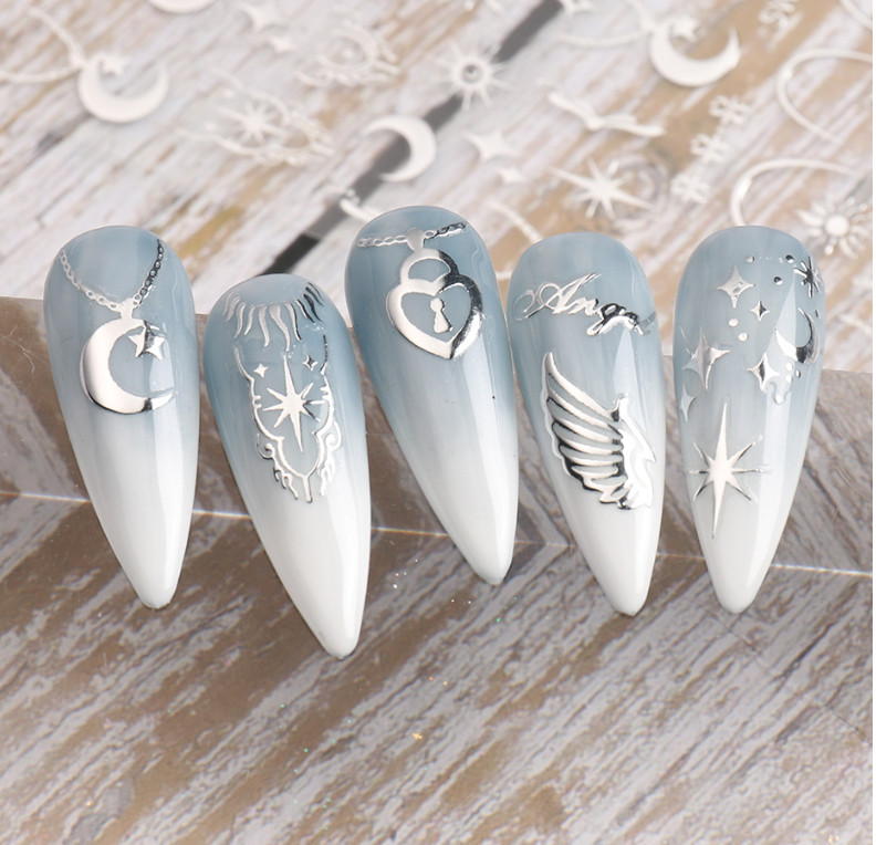 Nail Art Stickers 3D Angel Wing Heart Moon Star Sun Jewelry Self Adhesive NS48