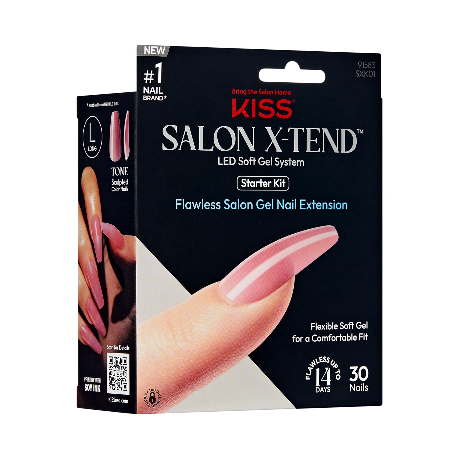Salon X-tend, Press-On Nails, Nail glue included, Tone’, Medium Pink, Long Si…