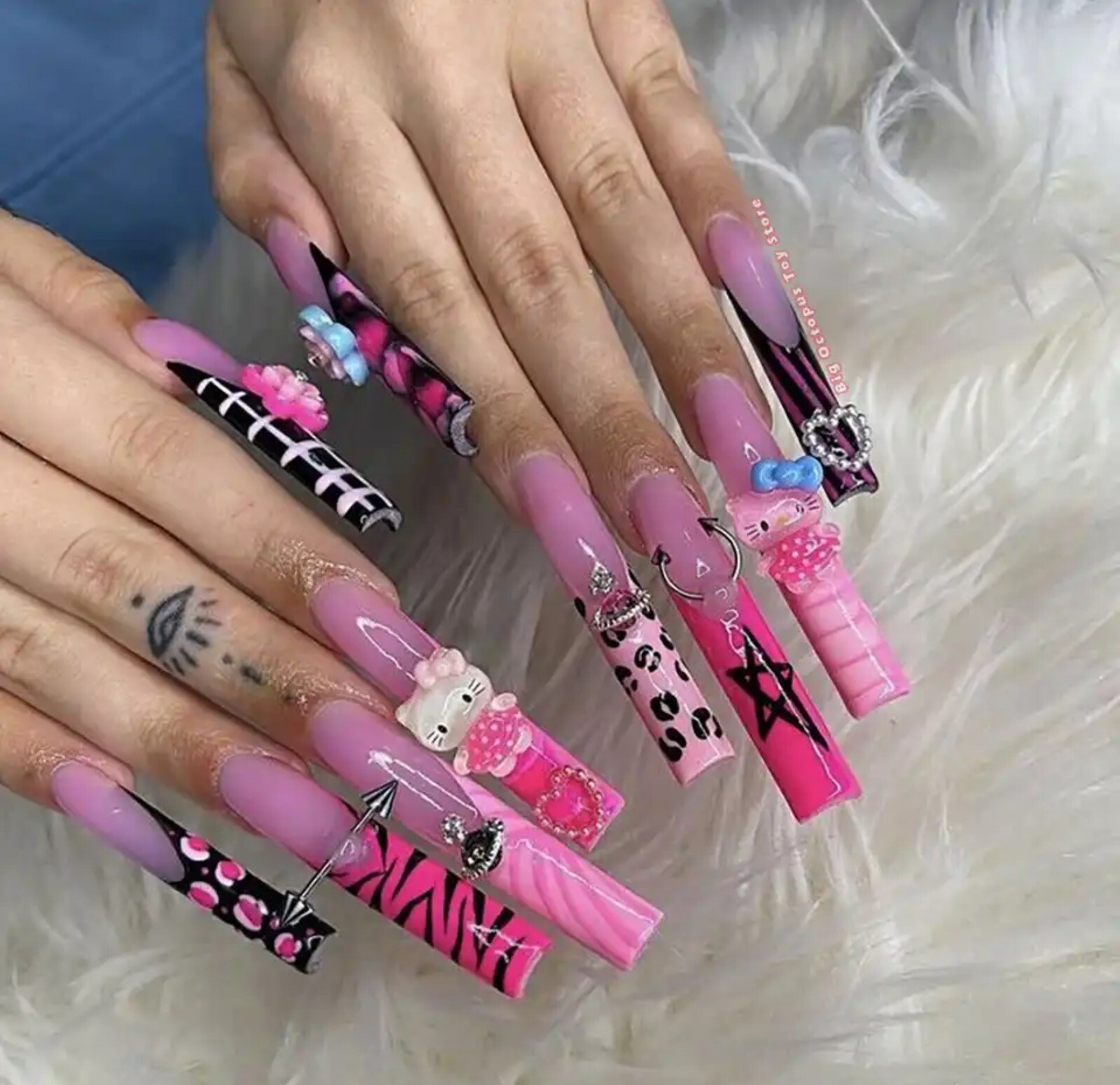 Xxxl Rectangle, Fake Nails 3D Hello KITTY Pink Diamond Strong, Long Nails