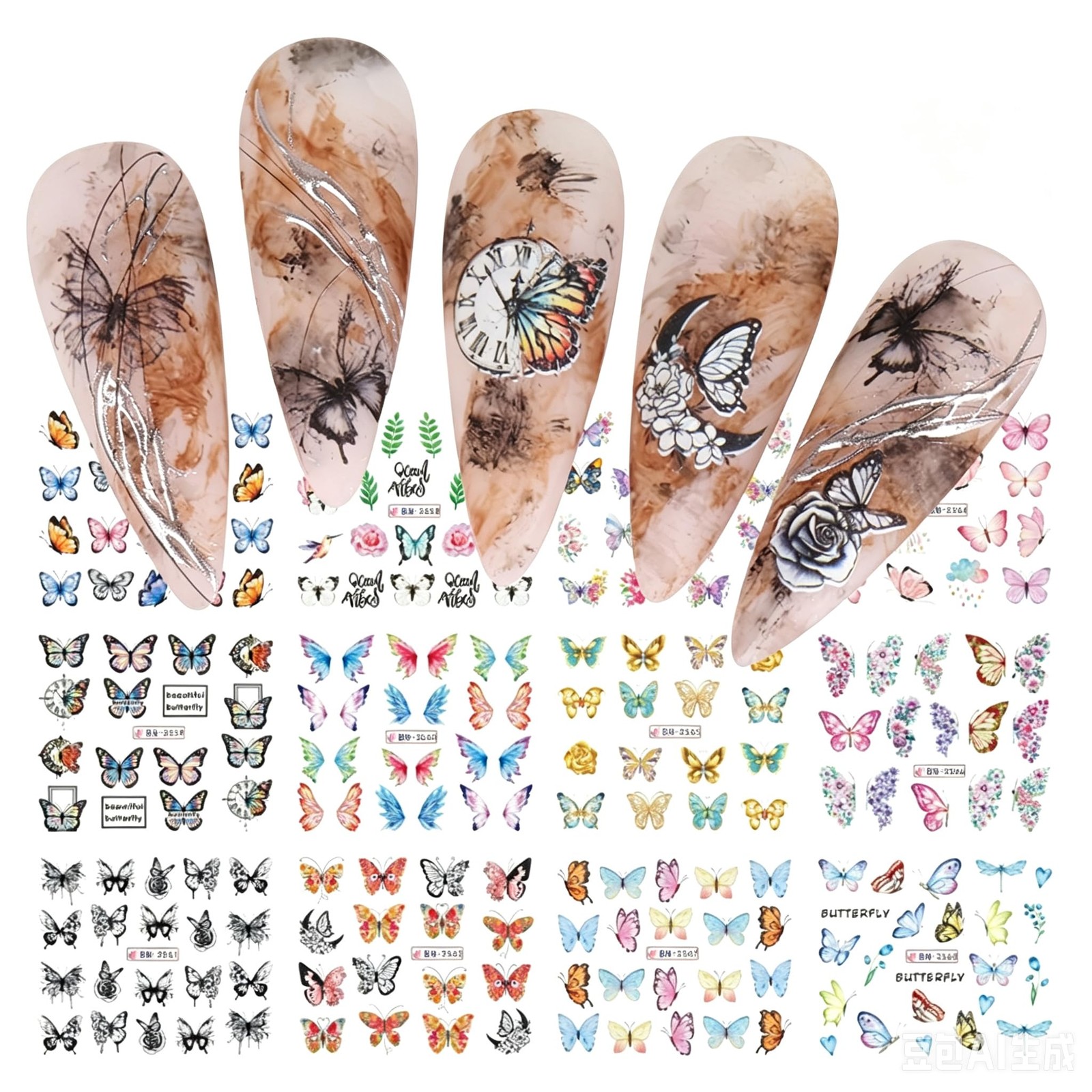 84 Sheets Nail Stickers, Water Transfer DIY Nail Decals, Butterfly Flowers Co…