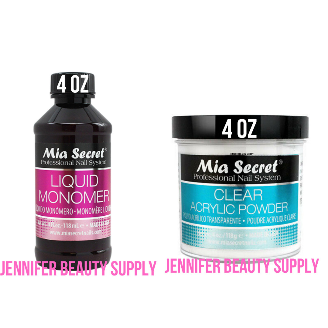 MIA SECRET LIQUID MONOMER 4 OZ AND MIA SECRET CLEAR ACRYLIC POWDER 4 OZ | JBS