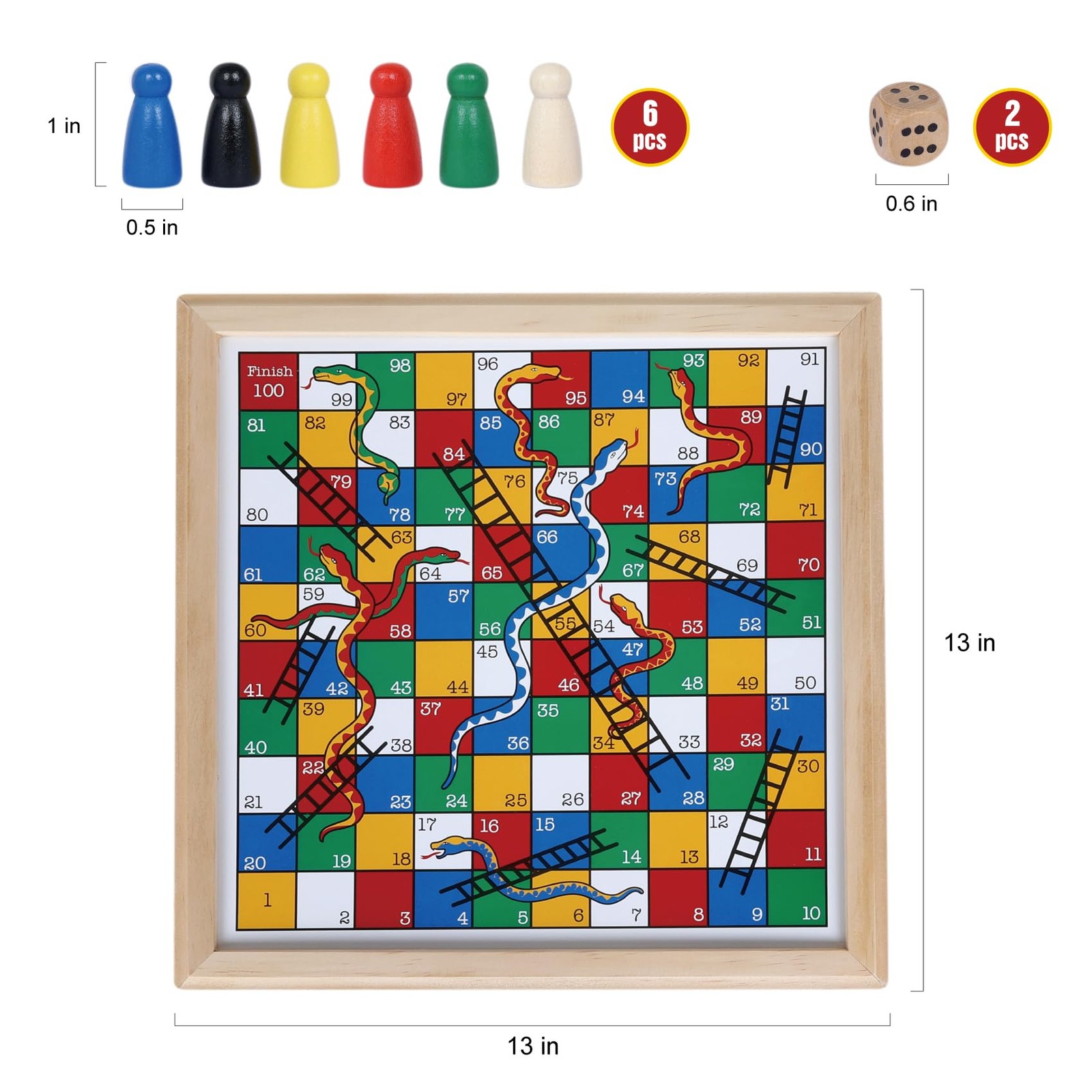 Gothink Wooden Snakes and Ladders Game – 13 Inch 13-Inch,