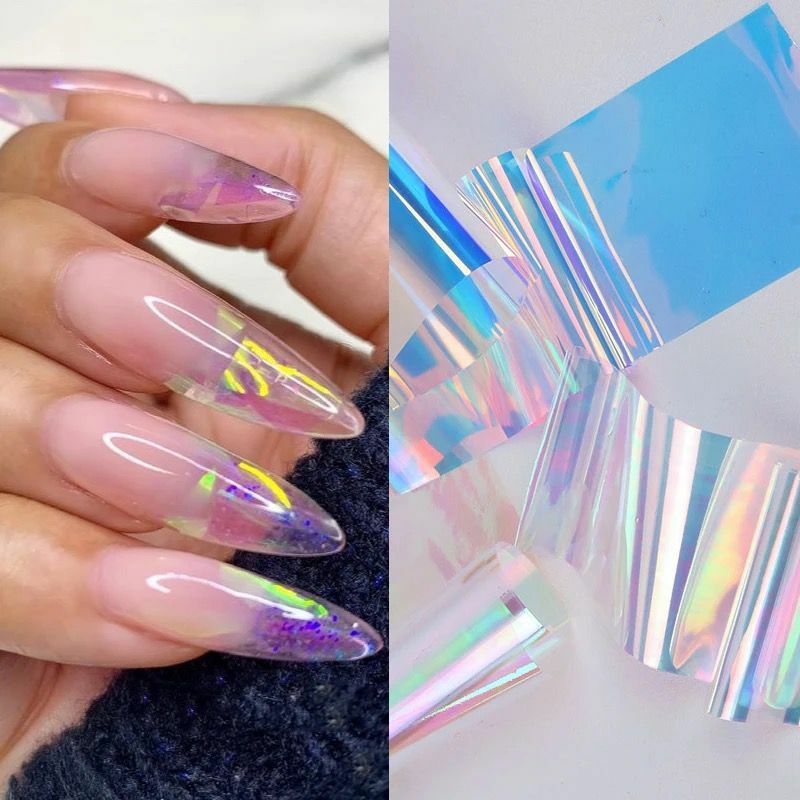 Aurora Nail Foil Ice Cube Cellophane Broken Glass Film Stickers Shiny Paper DIY