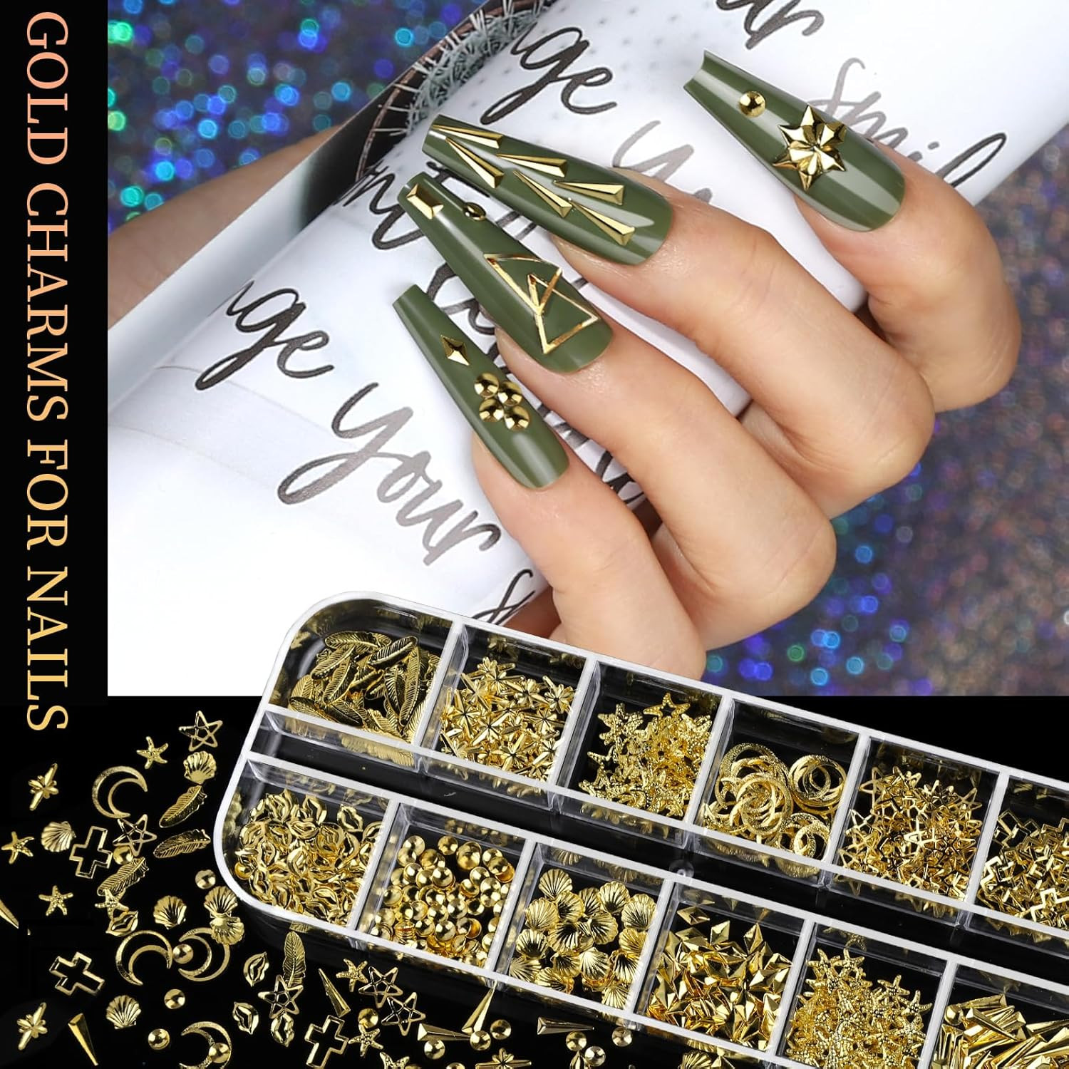 Gold Nail Charms & Gems Set – 3D Rhinestones & Pearls for Nail Art