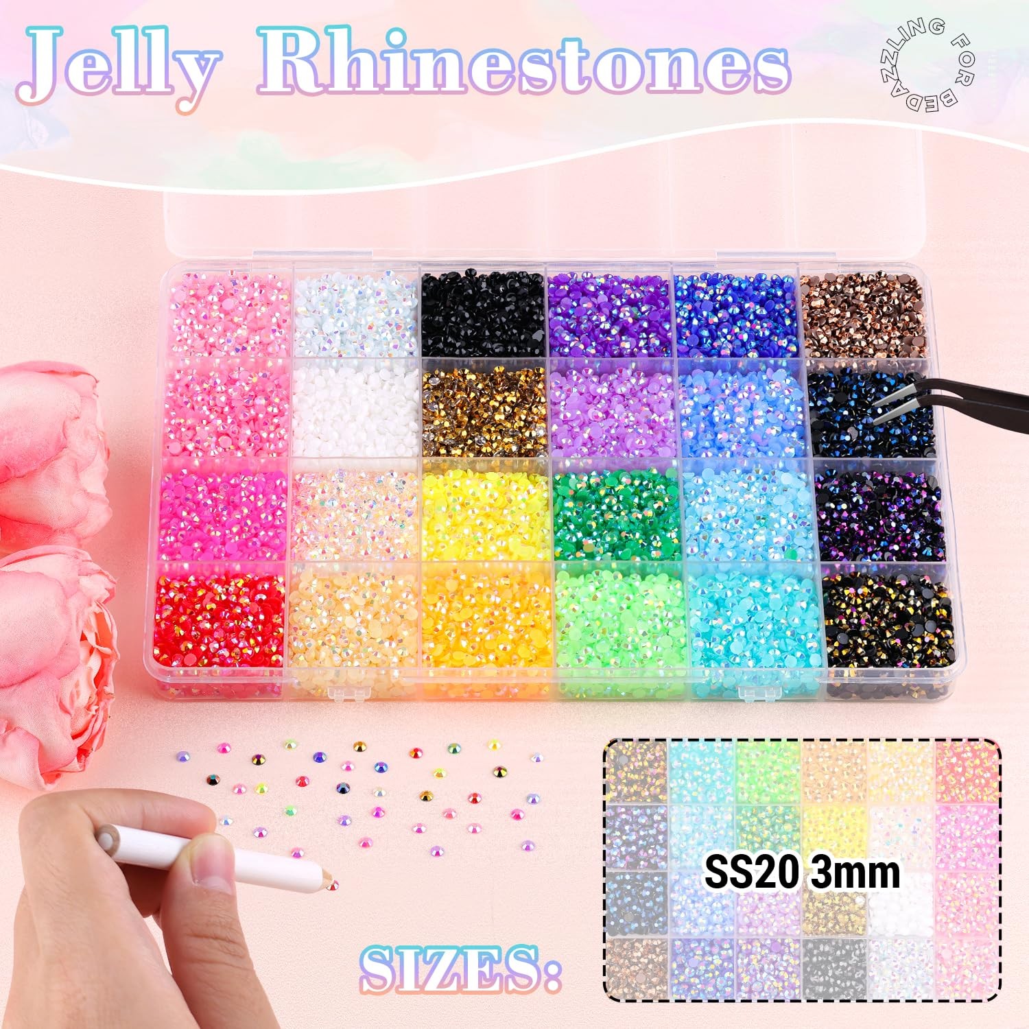 35000PCS Jelly Bedazzler Kit with Rhinestones, 3mm Flatback Gems for Bedazzli…