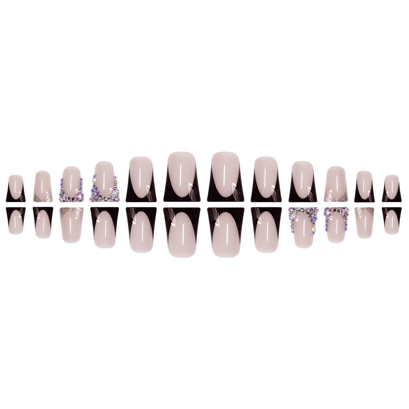 24Pcs Black Diamond French Duck Nail Press On Nails Wholesale