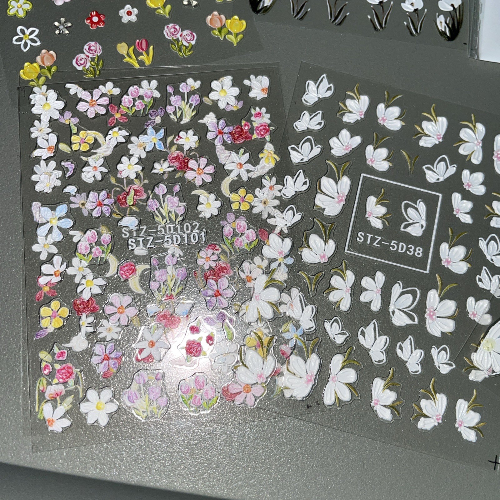 10 sheets FULL BEAUTY Nail Stickers – Self-Adhesive Glossy PVC Floral Decals