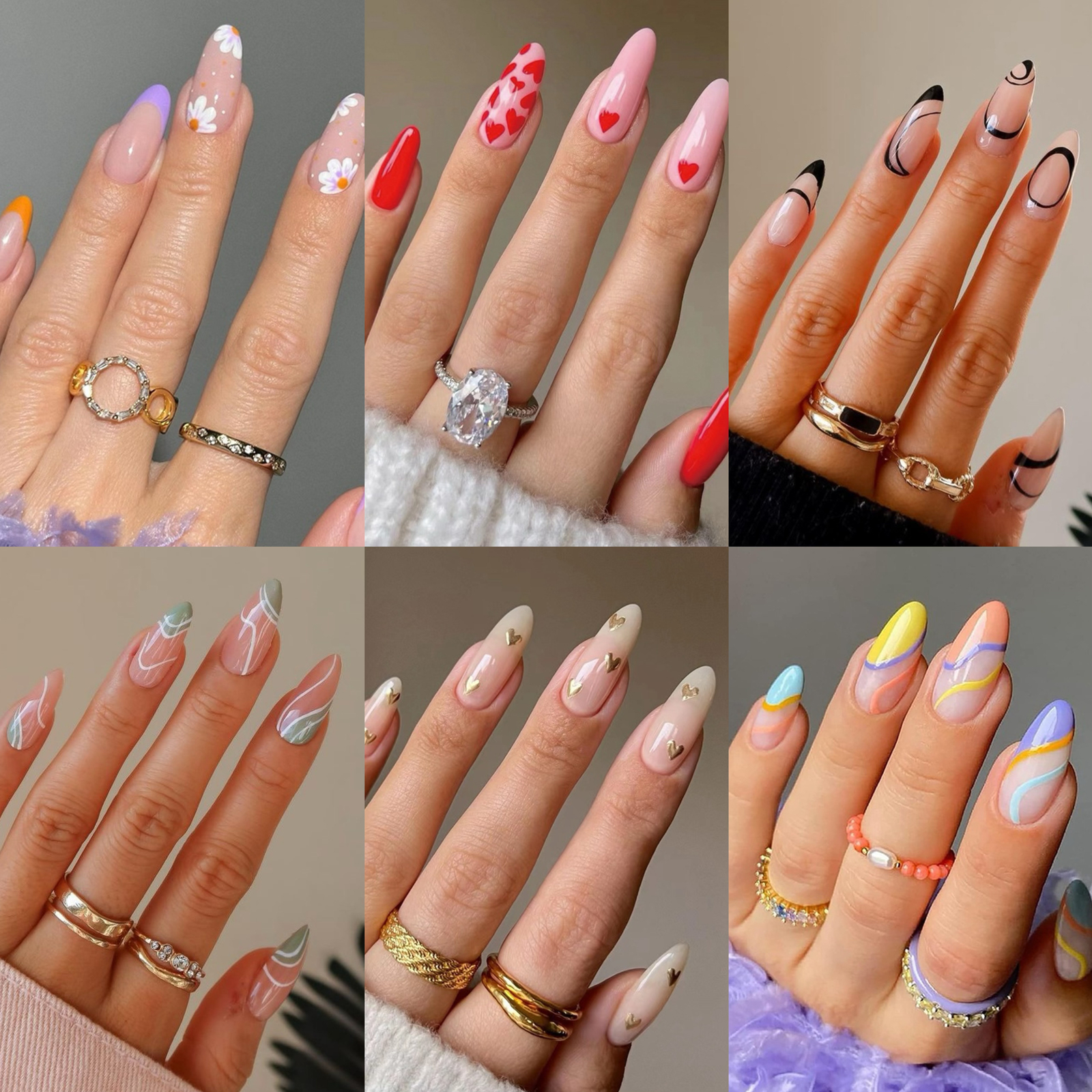 12 Boxes Flower Star French Tip Long Almond Press On Nails (Wholesale)