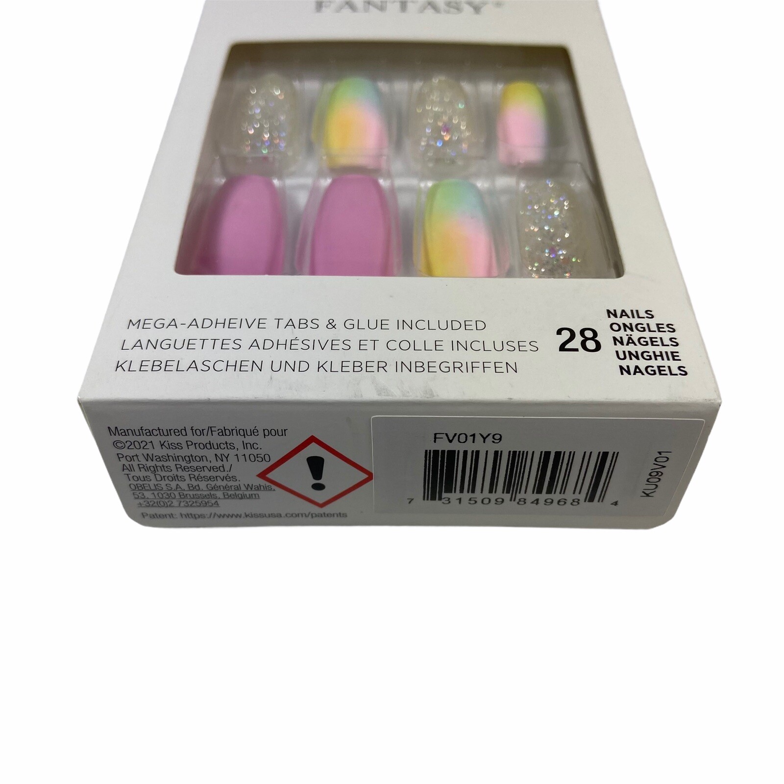 NEW Kiss Nails Voguish Fantasy Press Glue Manicure Long Coffin Pink Yellow Blue