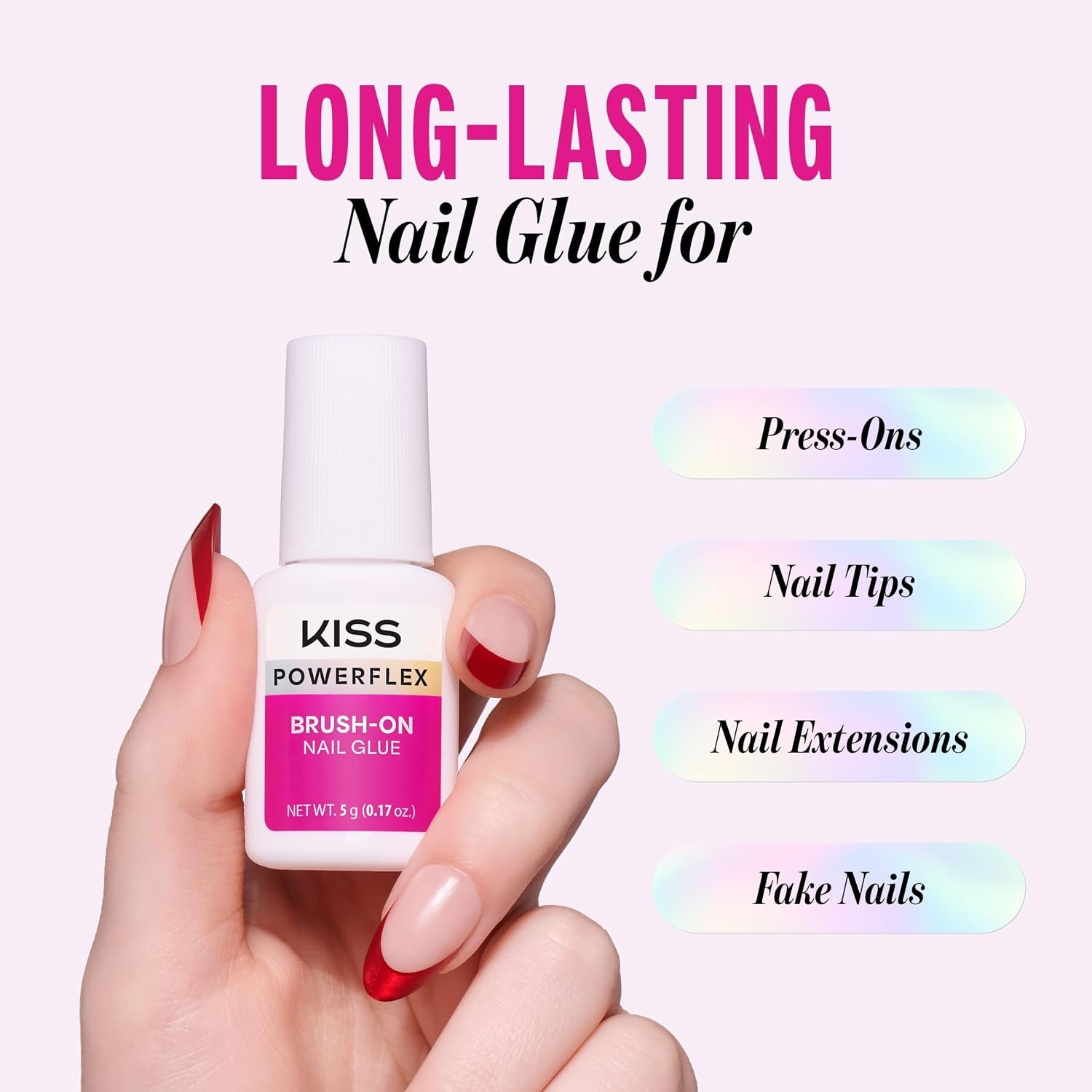 KISS PowerFlex Brush-On Nail Glue for Press On Nails, Ultra Hold Flex Formula 5g