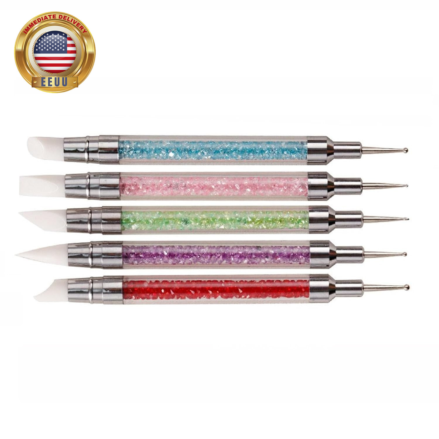 5PCS Double Ended Silicone Nail Polish Brushes with Steel Carving Drawing Dottin