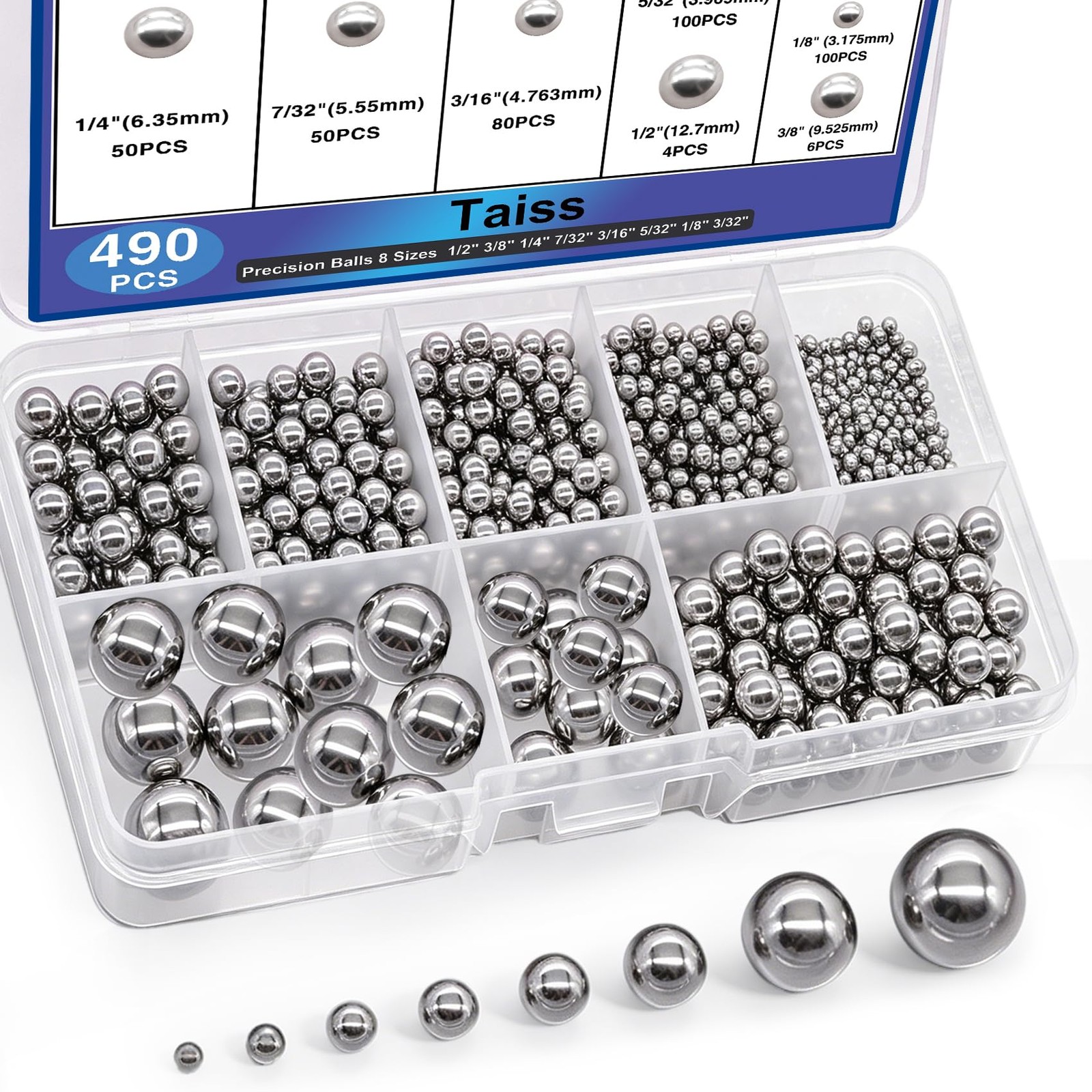 490PCS Precision Steel Ball Assortment Kit 8 Sizes Bearings Hardware Set