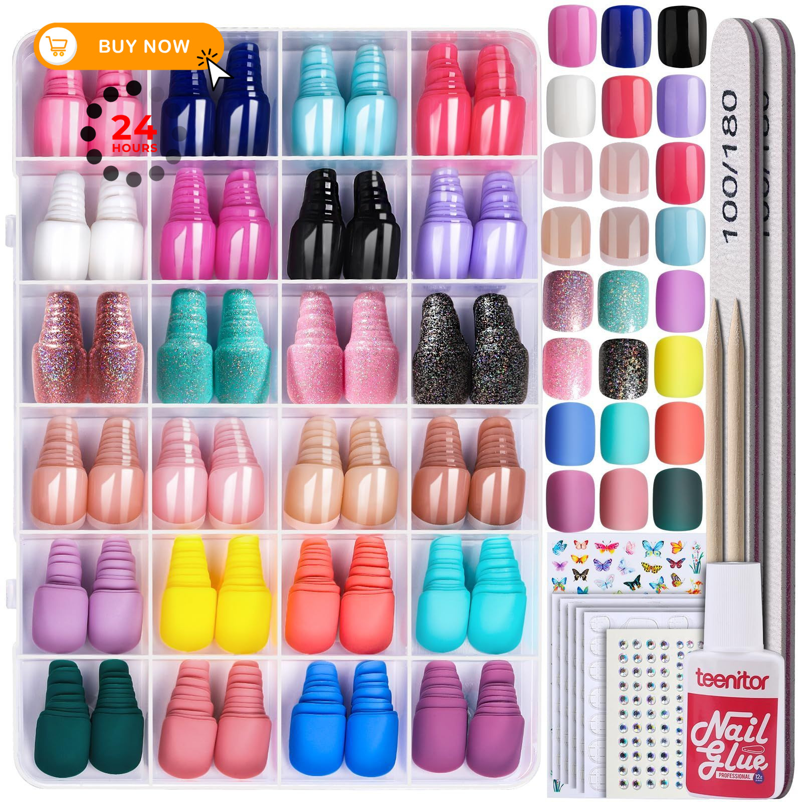 Teenitor 24Pack Short Press On Nails, short nail, matte/glossy/glitter/french