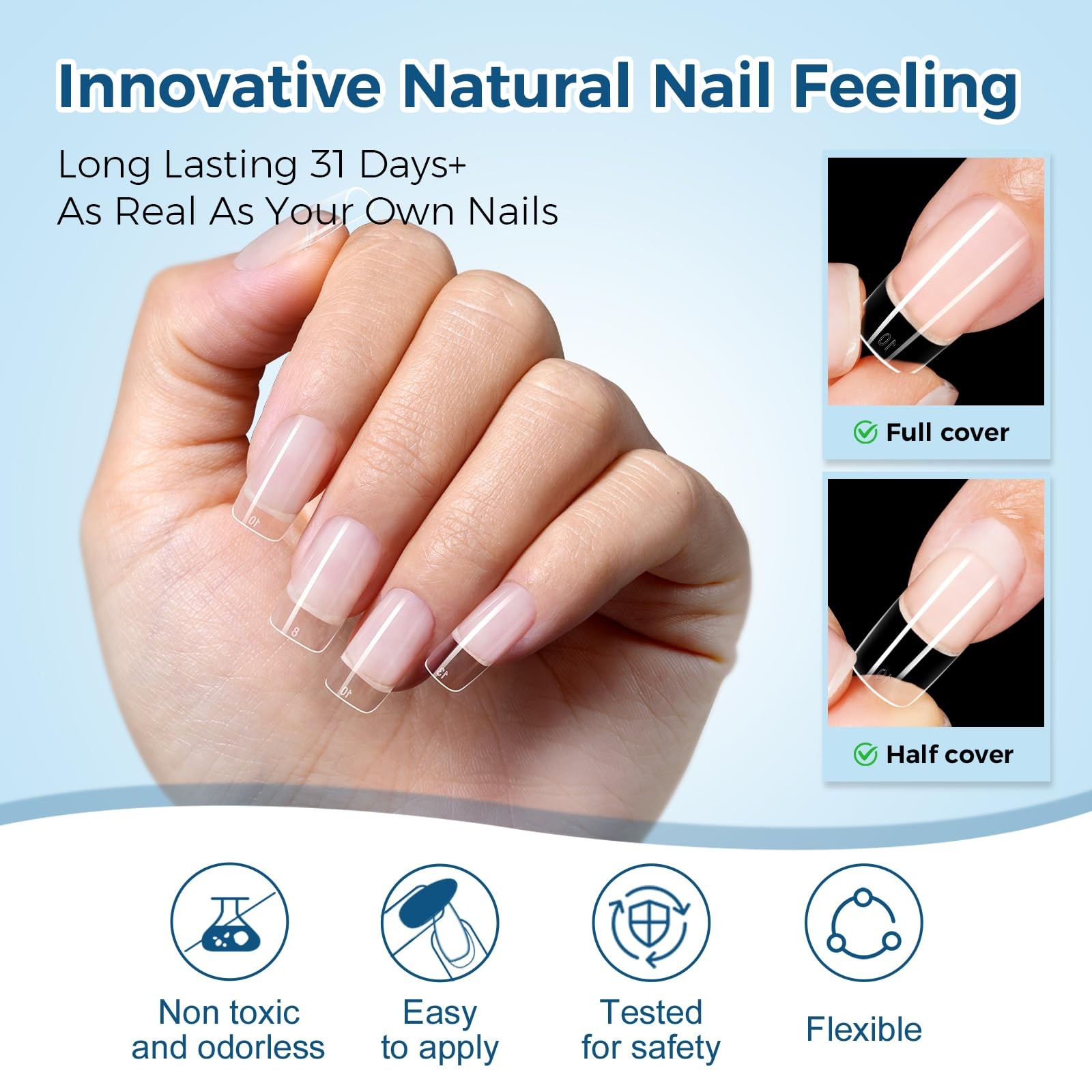Short Square Nail Tips 510Pcs 15 Sizes, Soft Acrylic Gel Nails