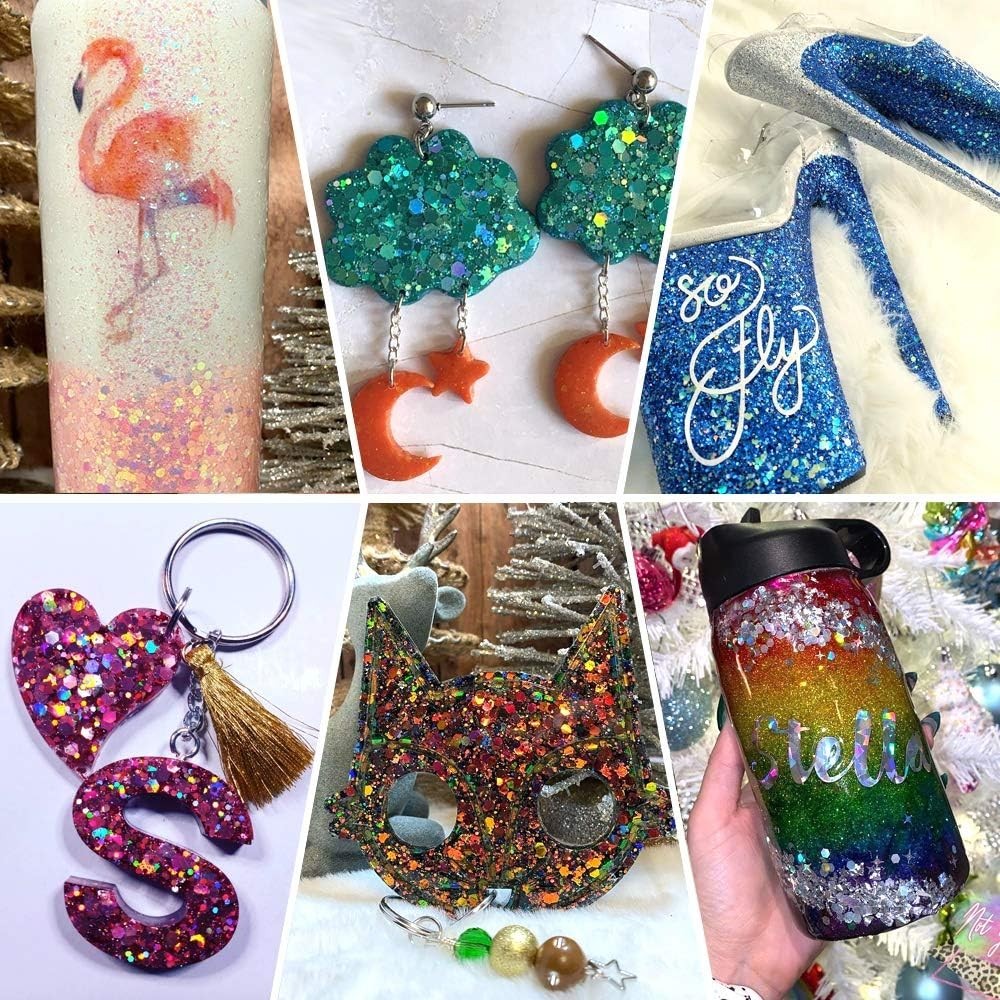 45 Holographic Chunky Sequins and Fine Powder Glitter Mix, Iridescent Glitter