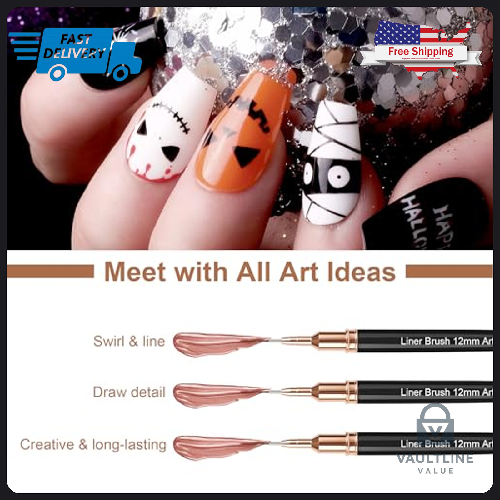 5 Piece Artdone Nail Liner Brush Set – Metal Handle Fine Detail Art Tools