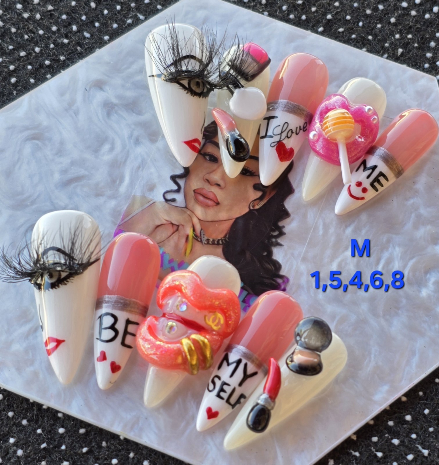 Handmade Press On Nails,Fasho Nails, Medium Size 1,5,4,6,8 Long Stiletto