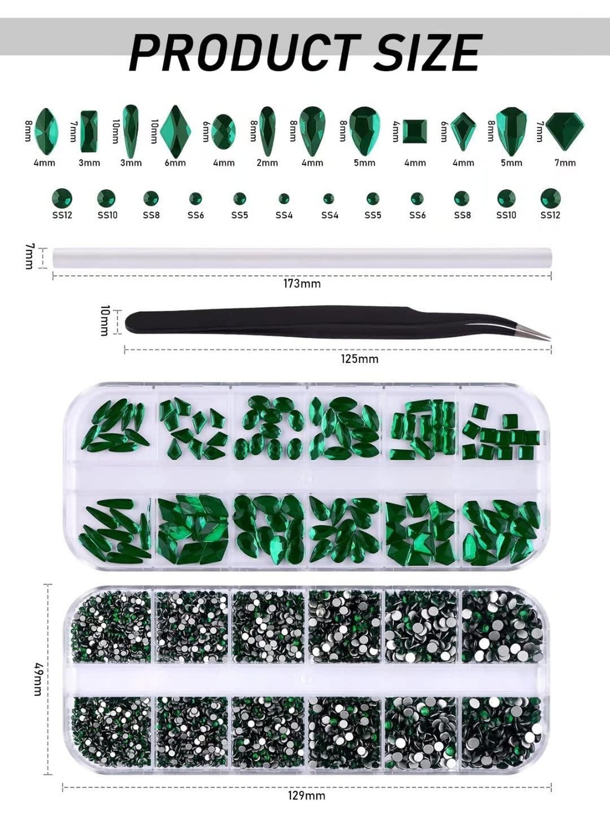 EBANKU 3120 Pcs Green Gems Nail Art Rhinestone Kit, Emerald Green Rhinestones…