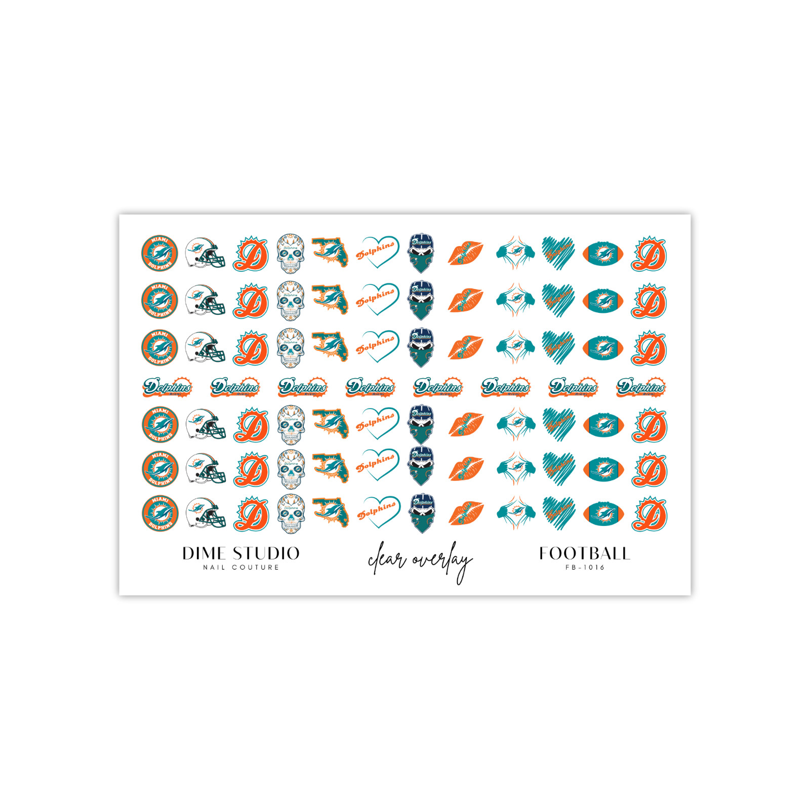 Miami Dolphins Football Nail Decals Water Transfer Clear Overlay Nail Art