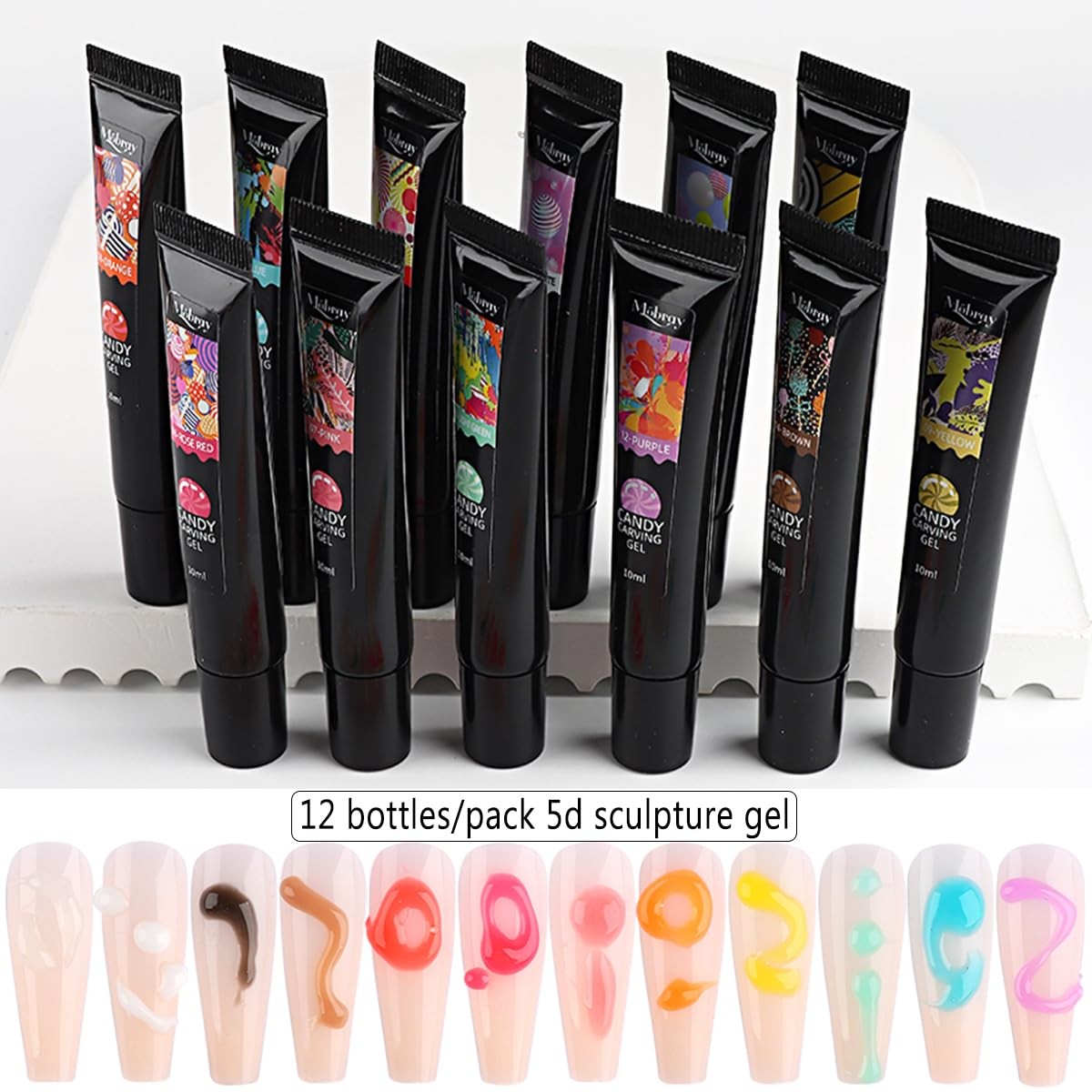 3D Sculpting Gel for Nail Art, 12 Colors Soft Modeling Nail Gels, Embossing L…