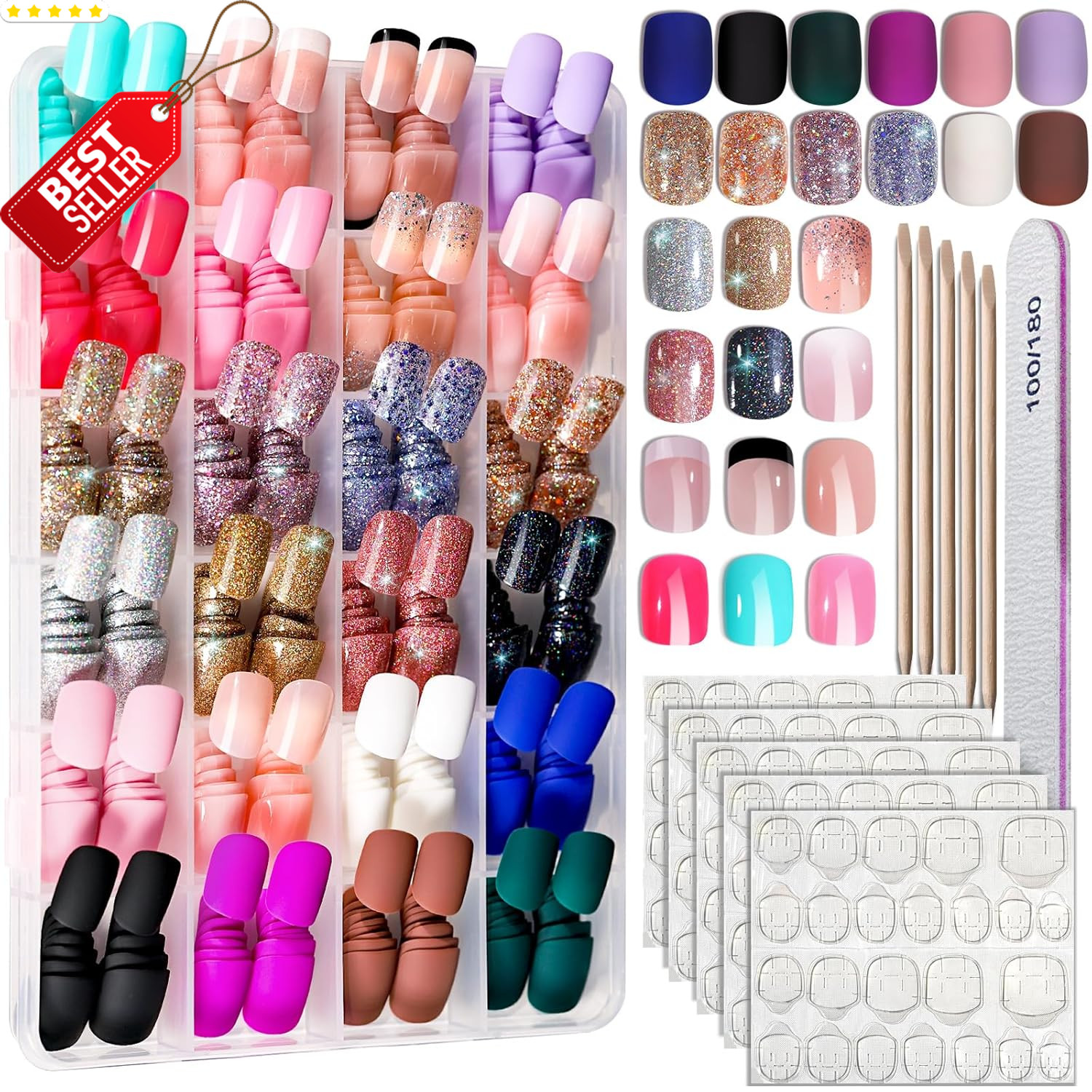 576PCS Press On Nails 24 Colors Short Square Round Matte Glossy Fake – US