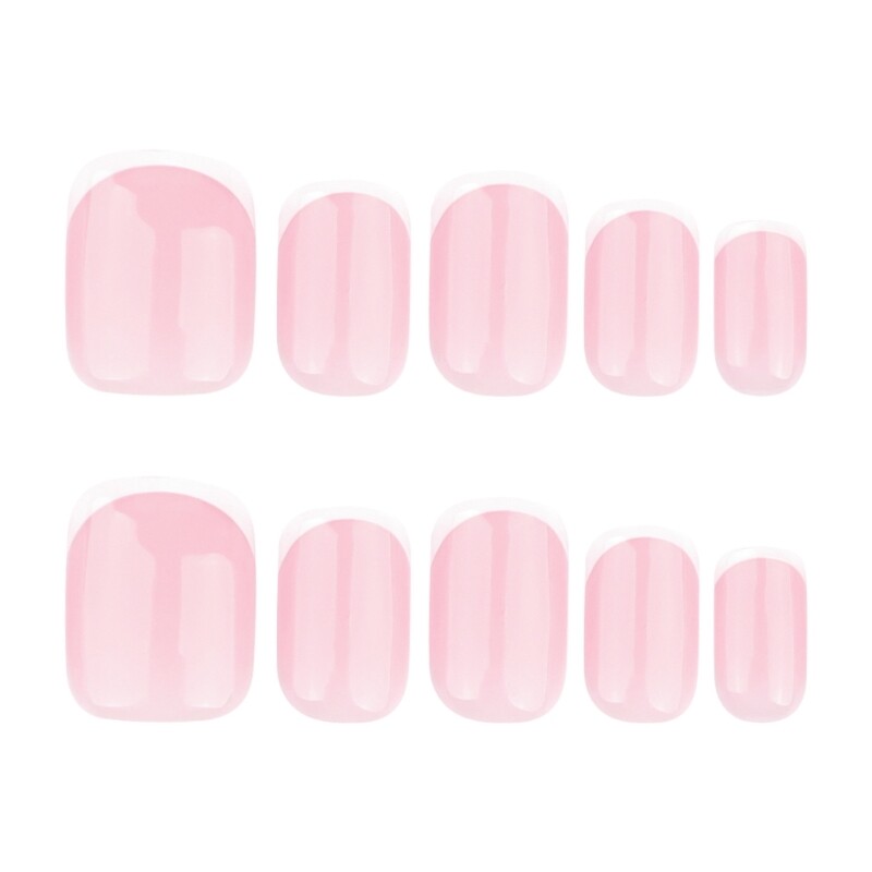 24 Pieces Pink Glossy French Tip False Nail Short Square Design for Women Girls