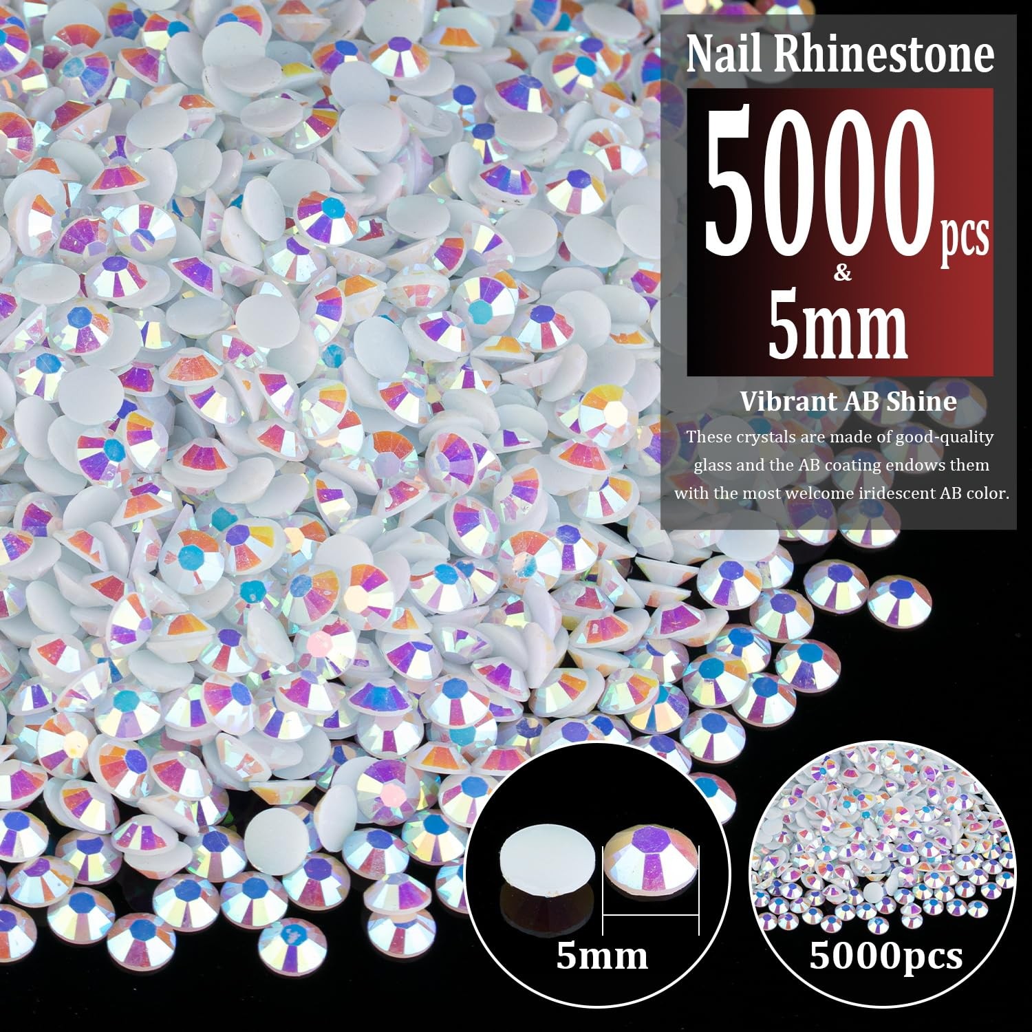 Diamantes de imitación de resina de 5 mm a granel, parte trasera plana AB blanca