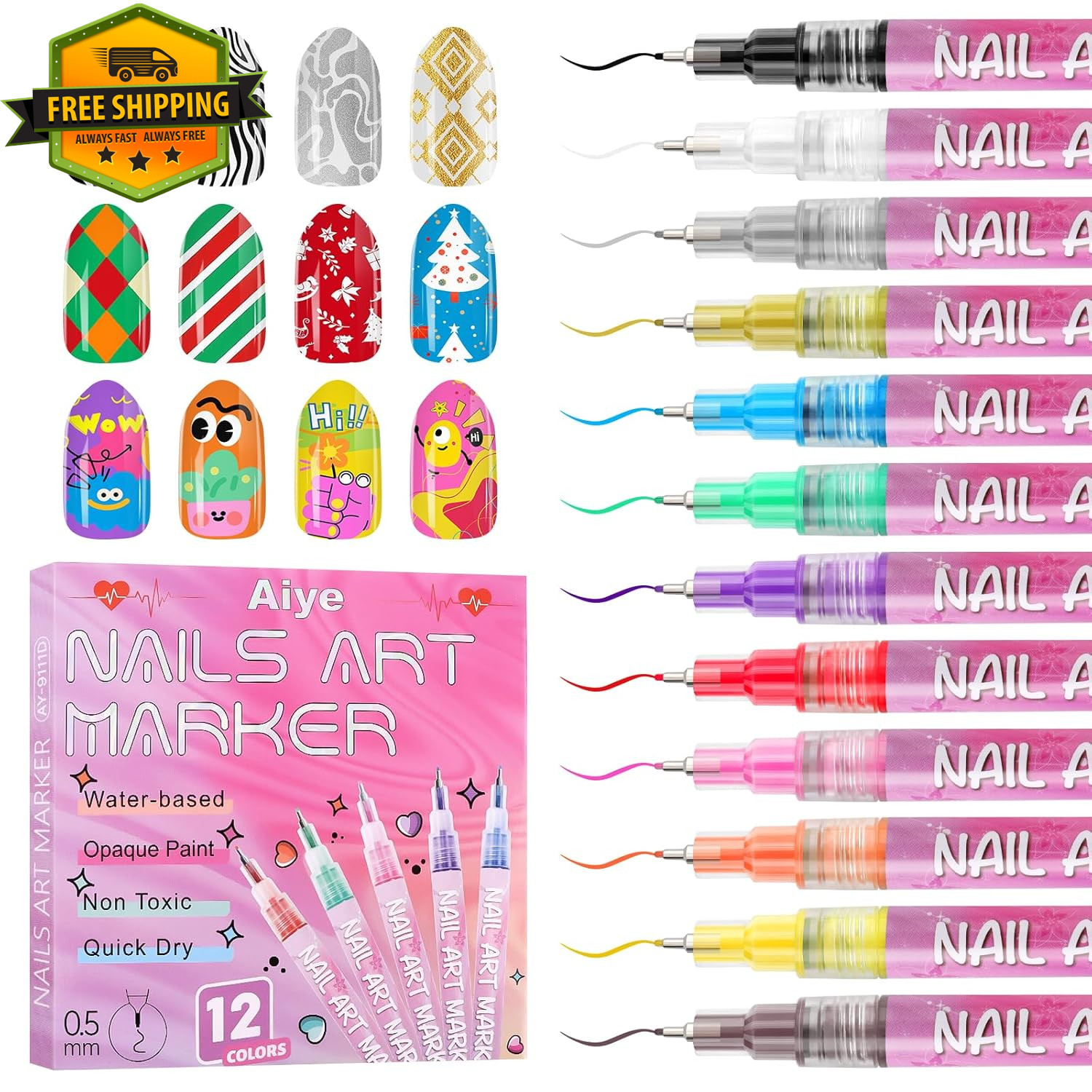 12 Color Nail Art Marker Pens Set Drawing Liner Dotting Tools For DIY Manicure