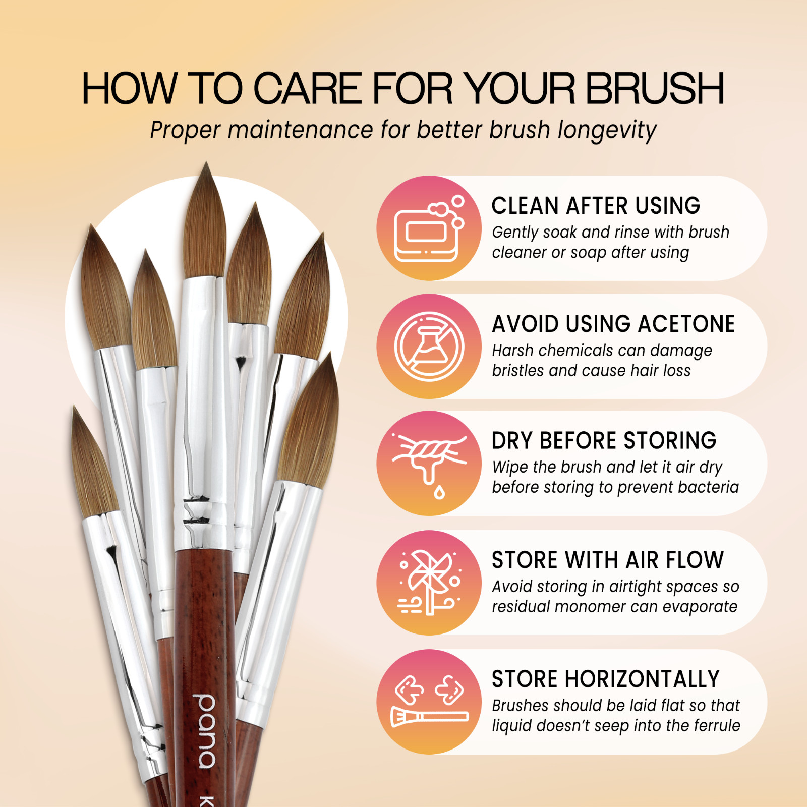 USA #1 Pure Kolinsky Hair Acrylic Crimped Nail Brush Manicure Powder Size 6 – 22