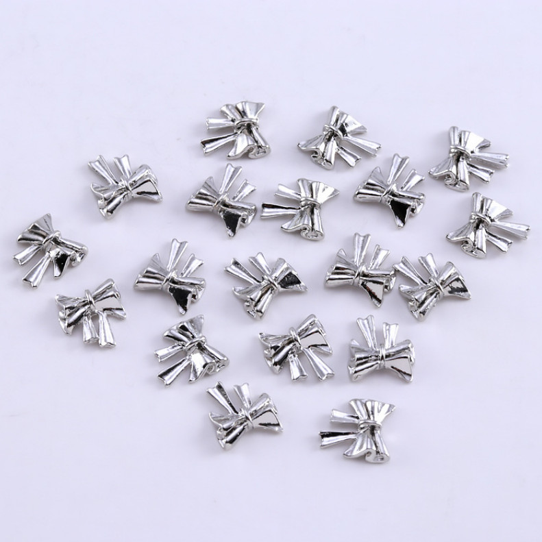 5Pcs 3D Metal Manicure Ribbon Bow Heart Bowknot Nail Art Decoration DIY NS19