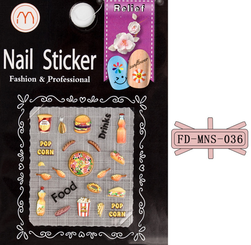 3D Embossed Nail Art Sticker FOOD PIZZA BISCUIT Acrylic Engraved Slider NH2