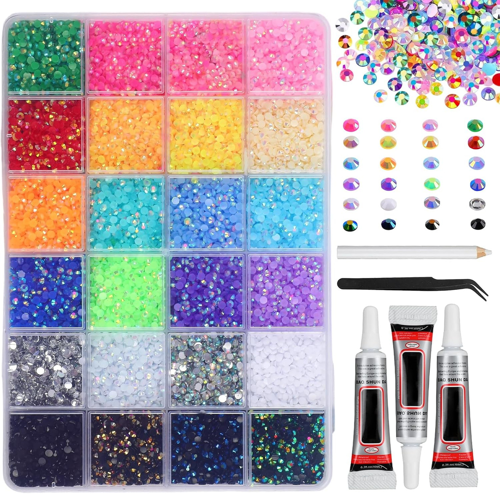 Resin Rhinestones 32000Pcs 3mm Multicolor Flatback Gems for Nail Art Jewelry