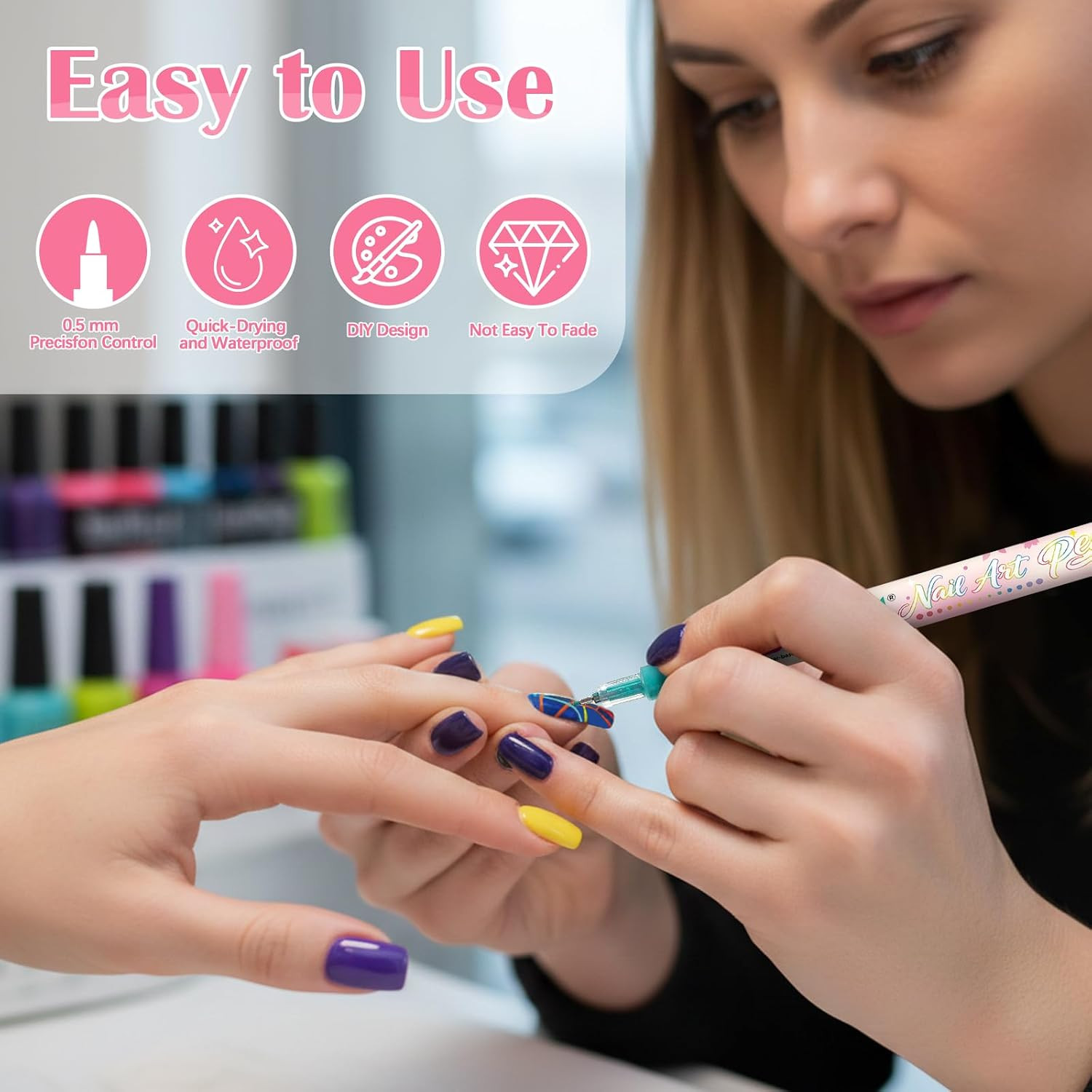 Nail Art Pens Set, Fine Tip 12 Colors Nails Art Markers Non-Toxic, Quick-Drying