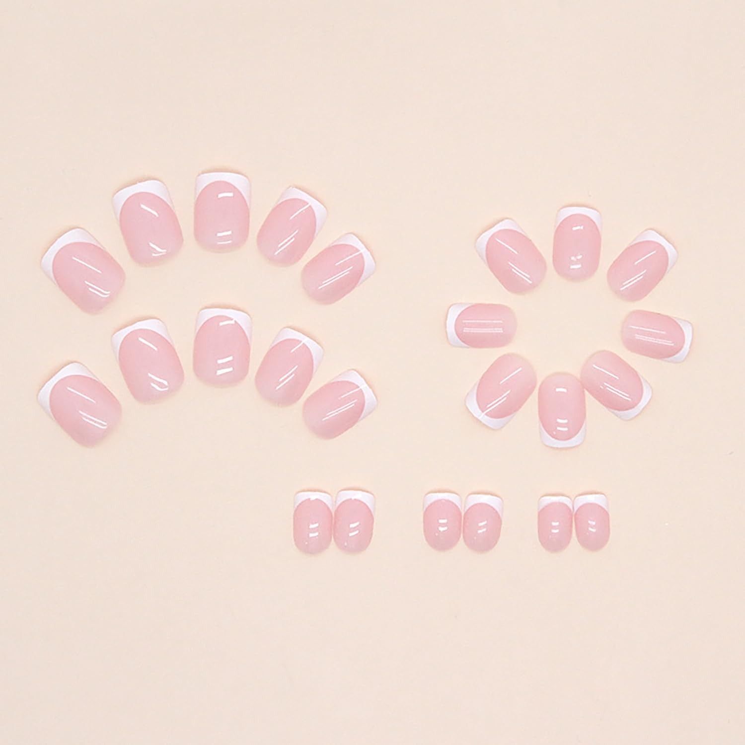 24Pcs White French Tip Press on Nails Short Square Fake Nails Glossy Pink Acr…