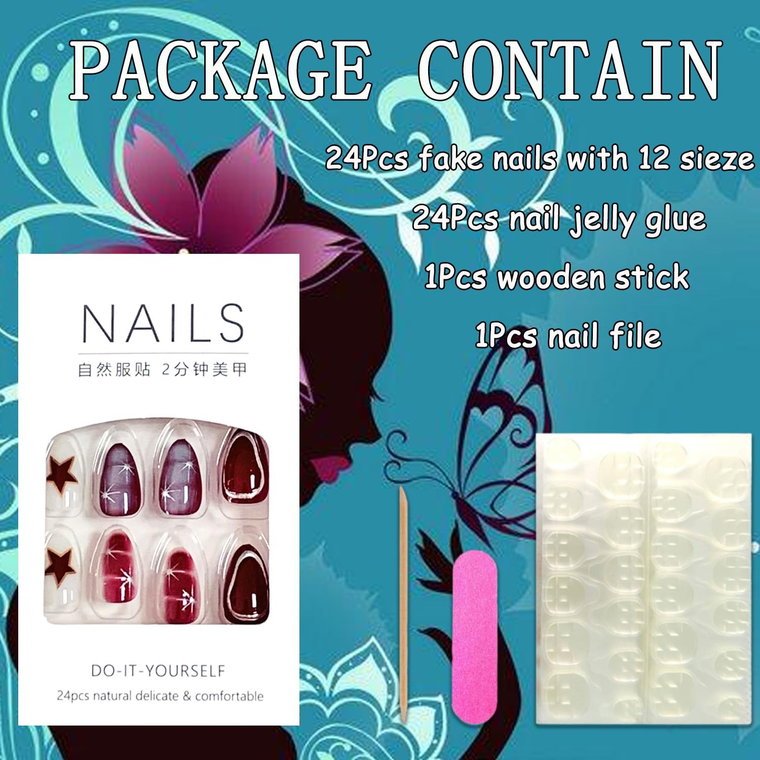 Press on Almond Nails Medium Length Glossy Full Cover Acrylic Almond Shaped F…