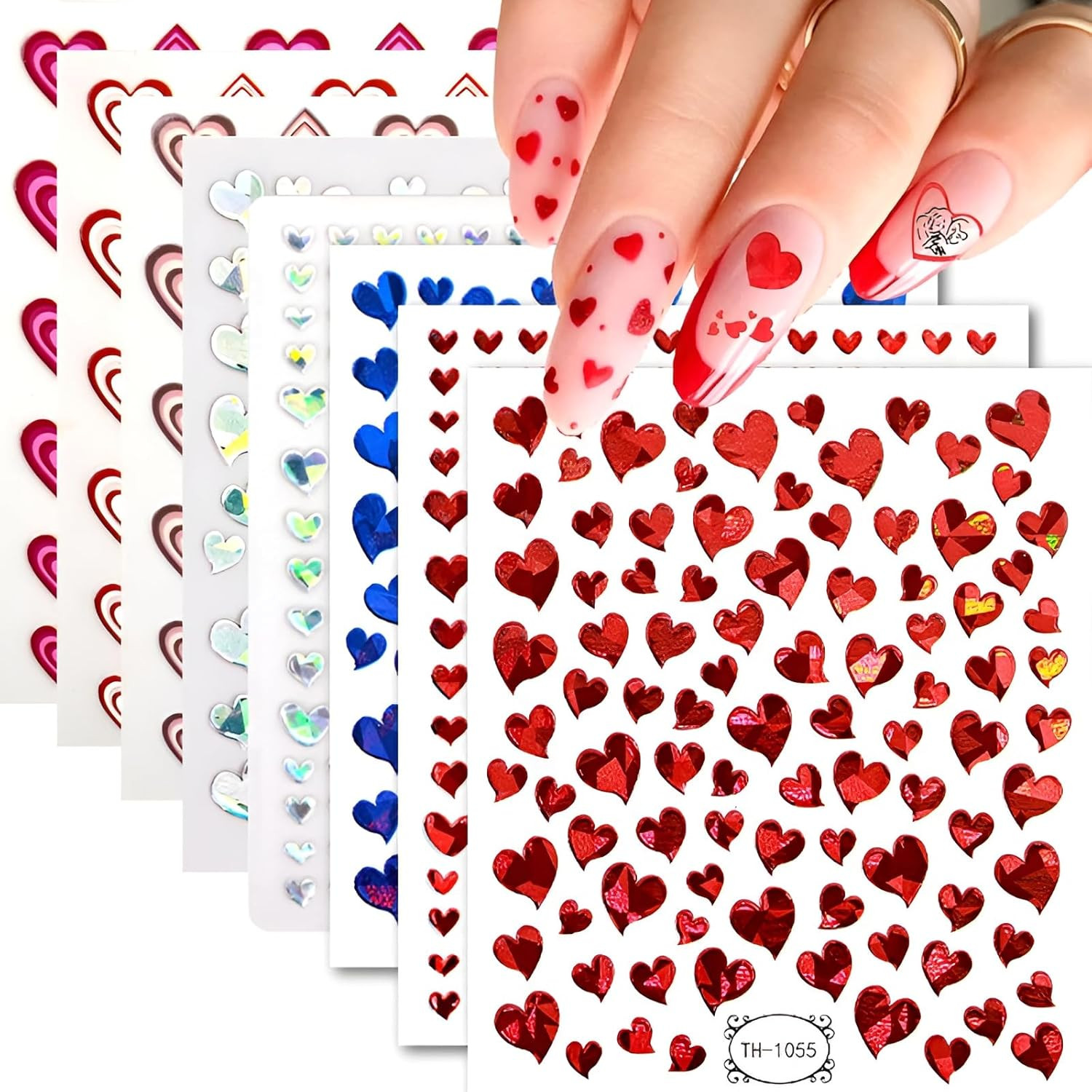 8 Sheets Heart Nail Art Stickers,Valentine’S Day Nail Stickers 3D Self-Adhesive