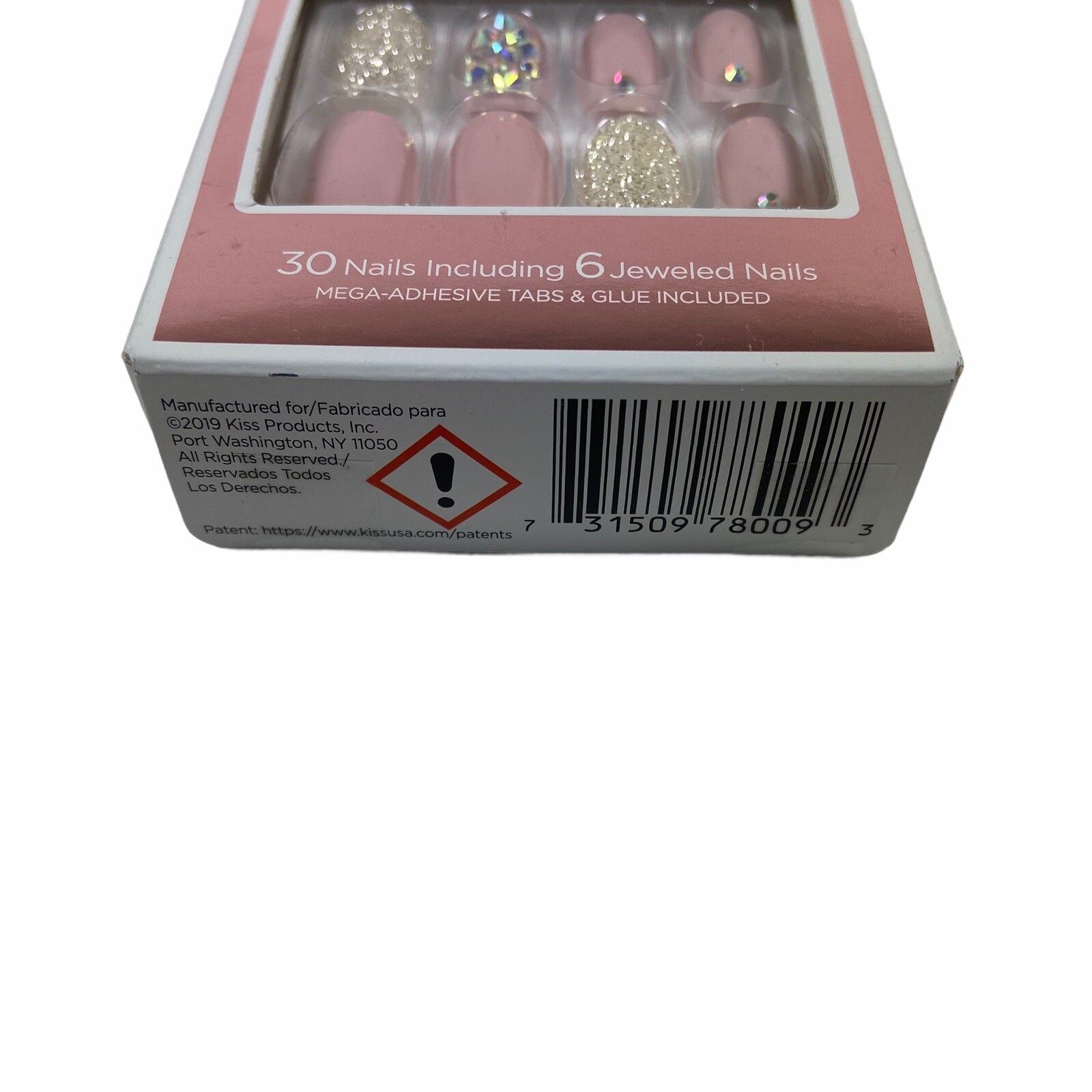 NEW Kiss Nails Jewel Fantasy Press or Glue Manicure Medium Gel Oval Pink Gems