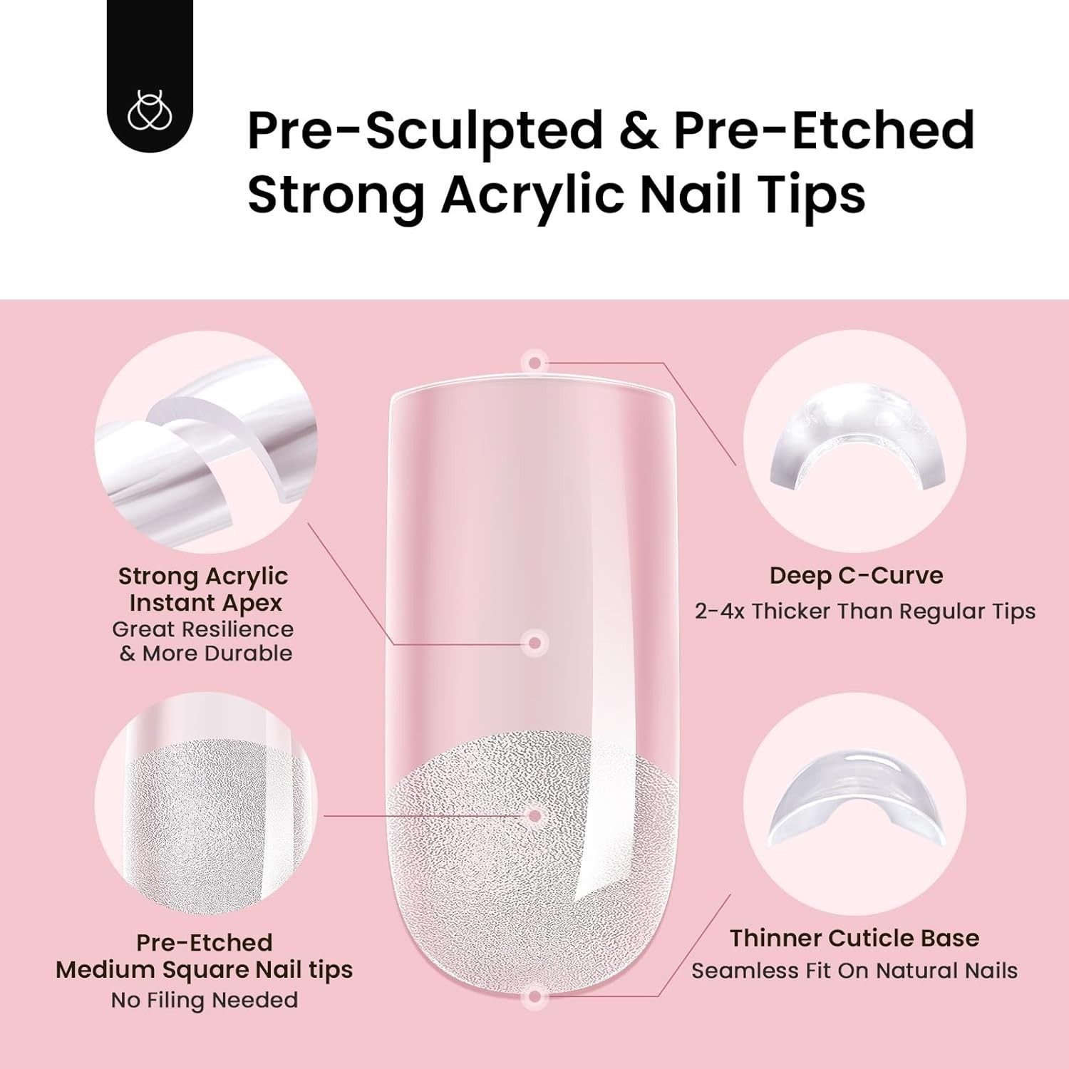 Salon-Quality 192 Pcs Thick Acrylic Tips – Tipex Medium Square with Matte Finish
