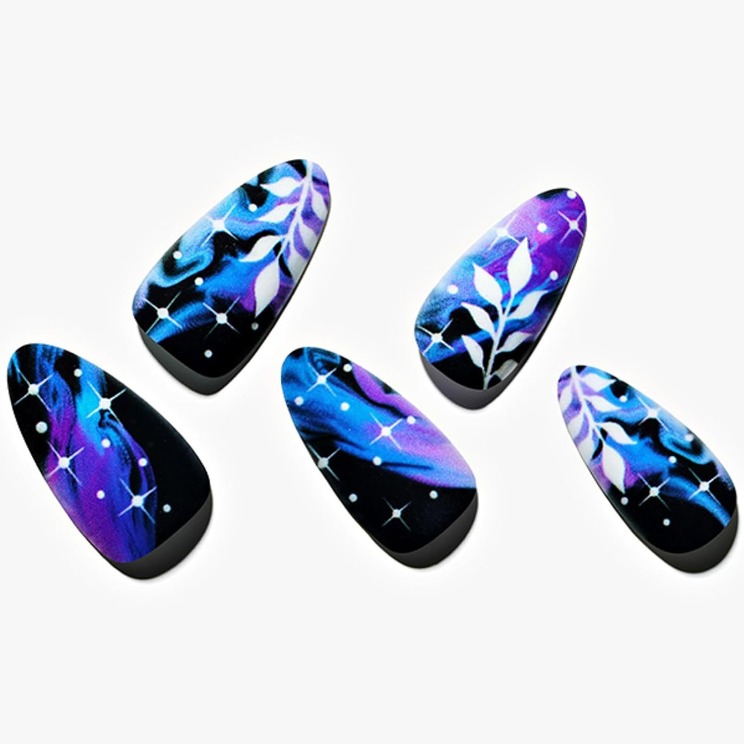 Press on Nails Medium Almond, Gothic Black Ombre French Tip Gel Glue on Nail, Gl
