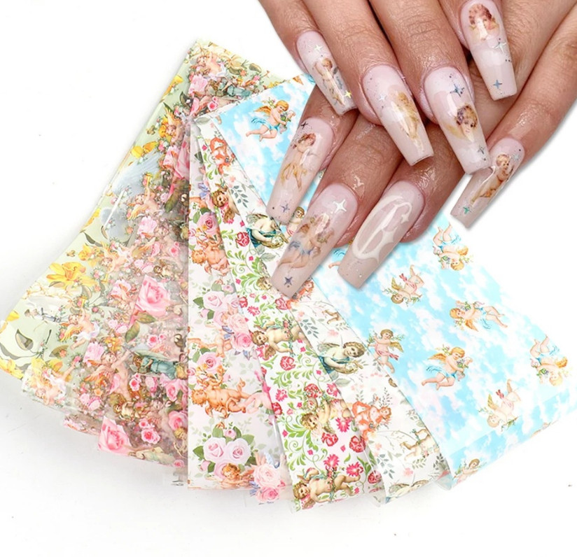10Pcs Nail Foil Sticker Flower Angel Pattern Transfer Art Decorations 3118 NS46