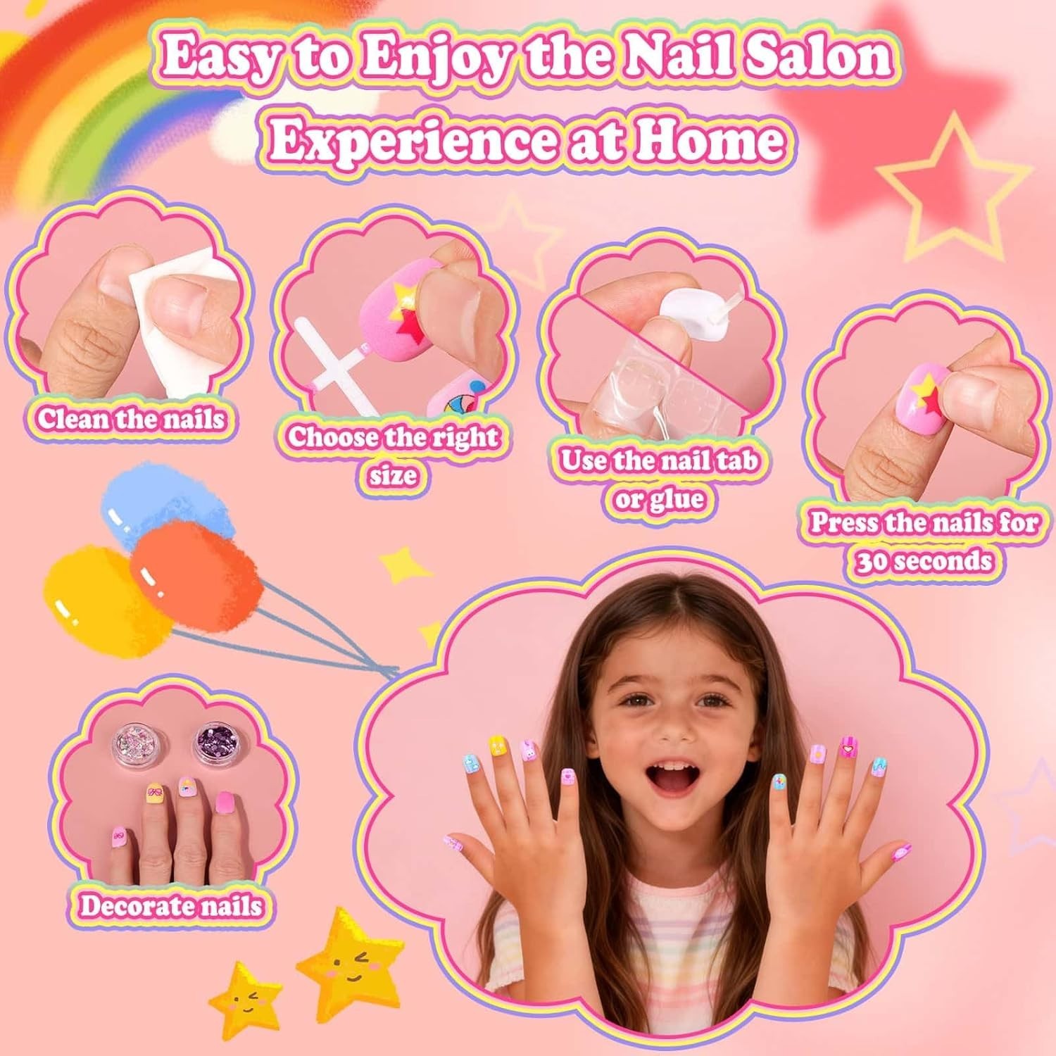 576 Pcs Girls Nail Art Set with Remover & Tweezer