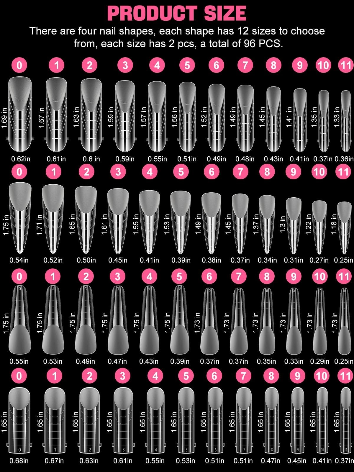 EBANKU 96PCS Clear Dual Nail Forms System Full Cover Nail Mold Tips Acrylic Nail