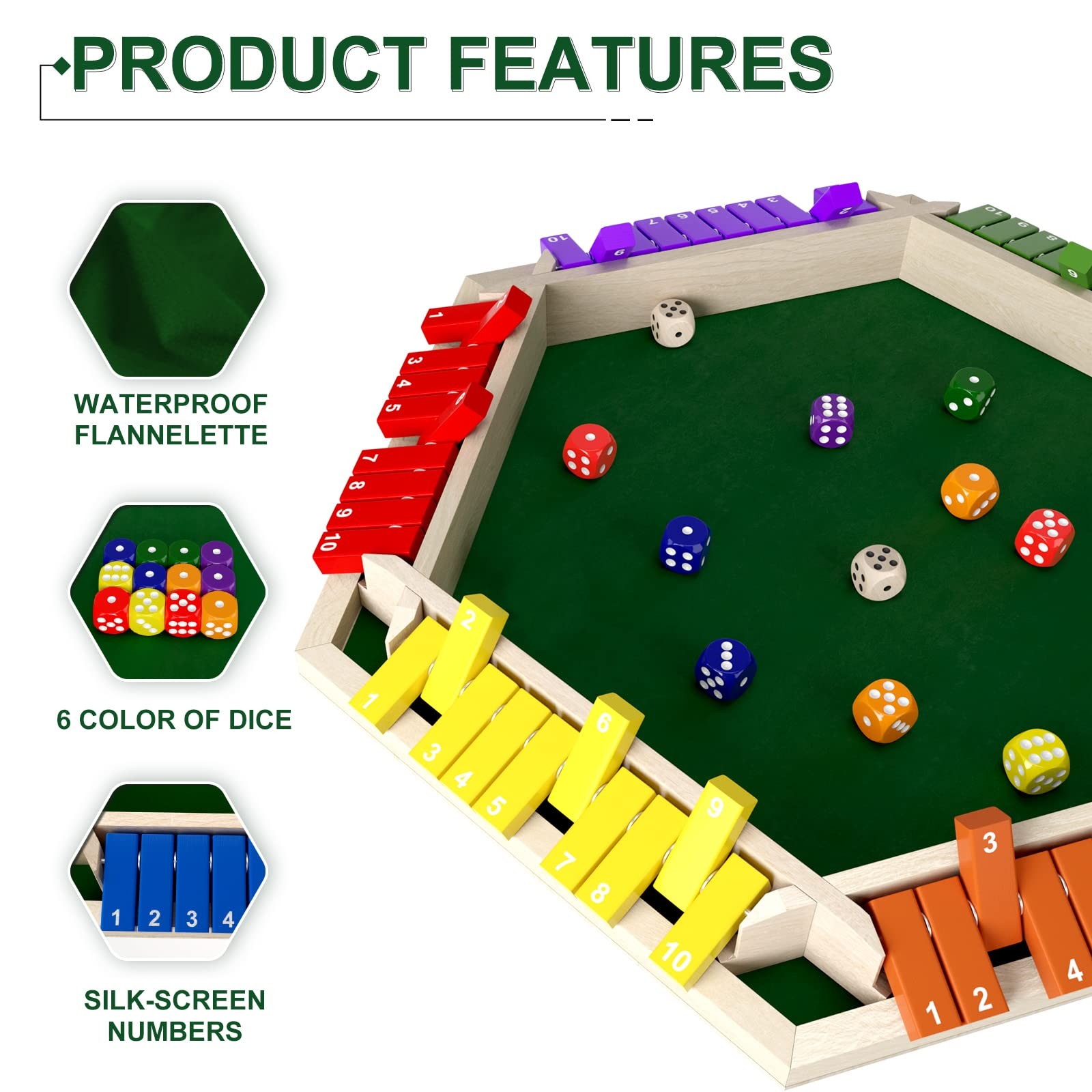 1-6 Players Shut The Box Dice Game, Multicolored-15*13 inches, Multicolor
