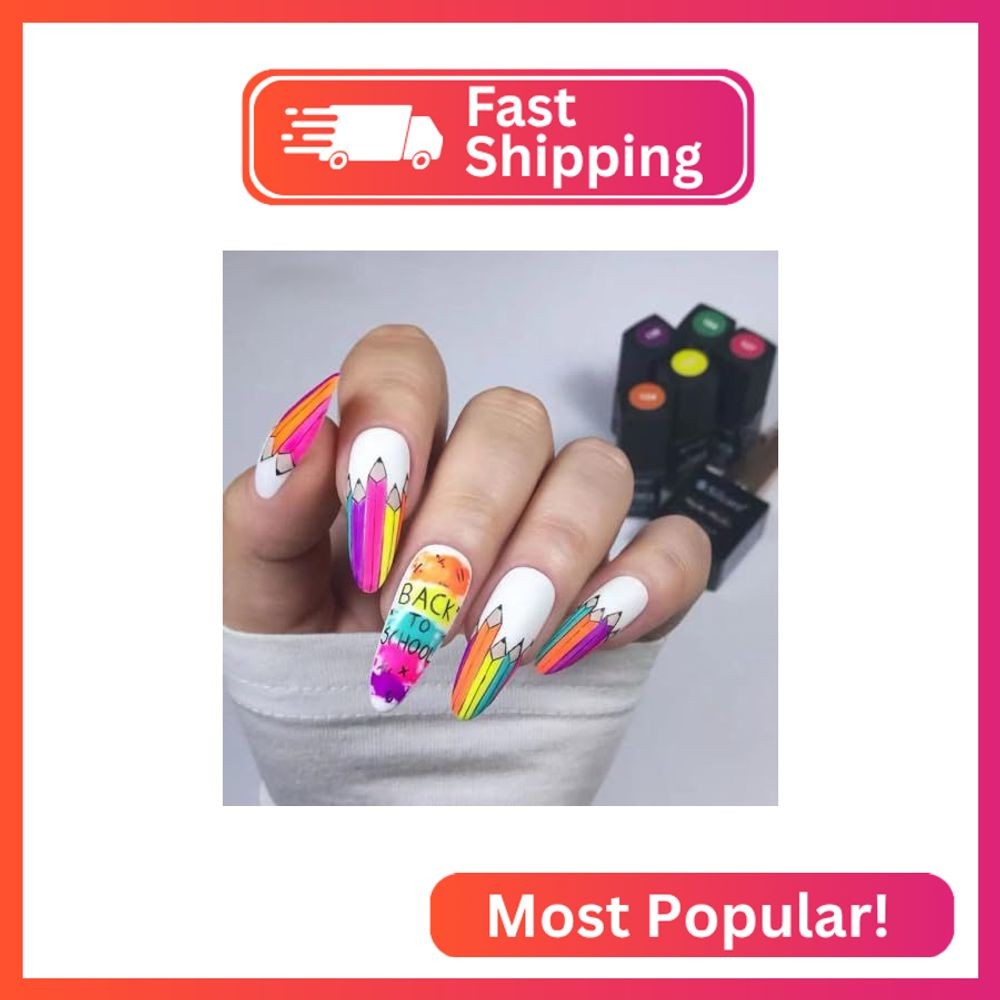 Tyuimhx Back To School Press on Nails Medium Almond Fake Nails Matte False Nails